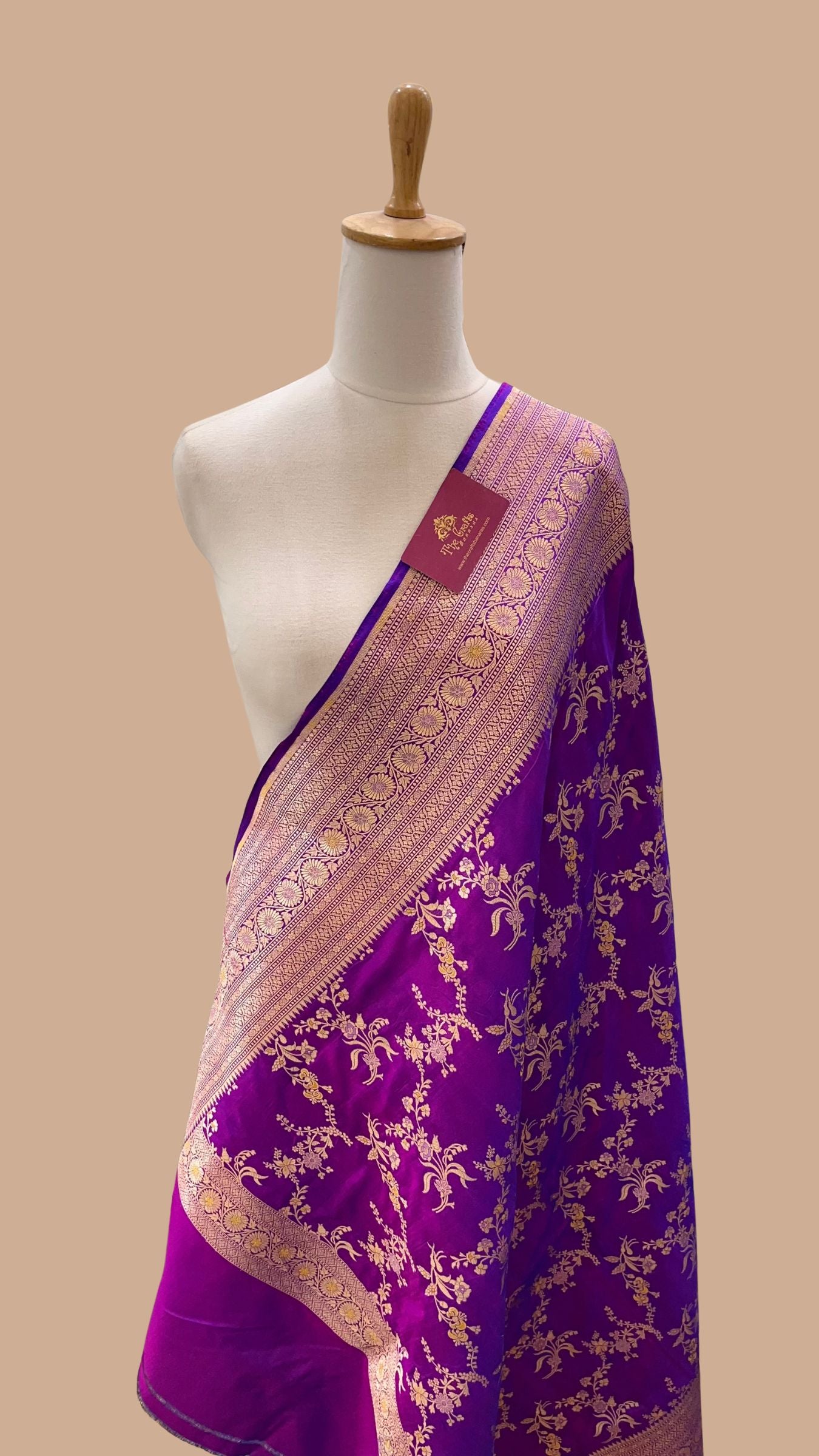 Pure Katan Silk Banarasi Handloom Dupatta - Jaal with  meenakari