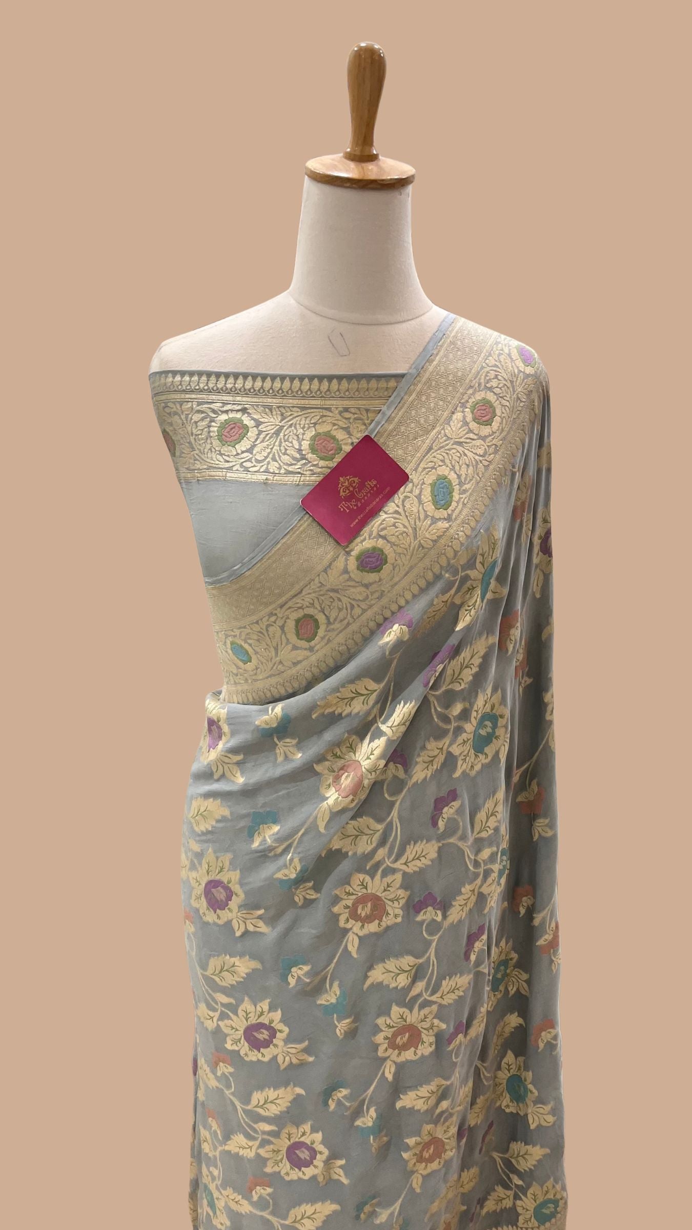 Khaddi Georgette Handloom Banarasi Saree - Jaal with Meenakari