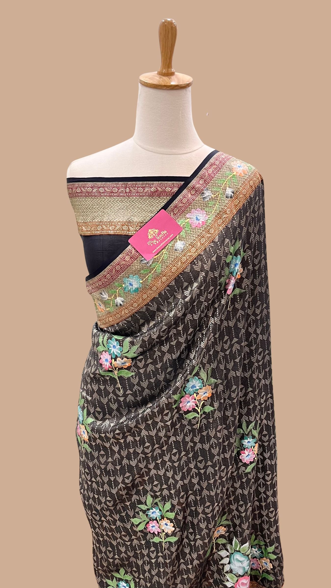 Pure Katan Georgette Silk Handloom Banarasi Saree - with Digital Print