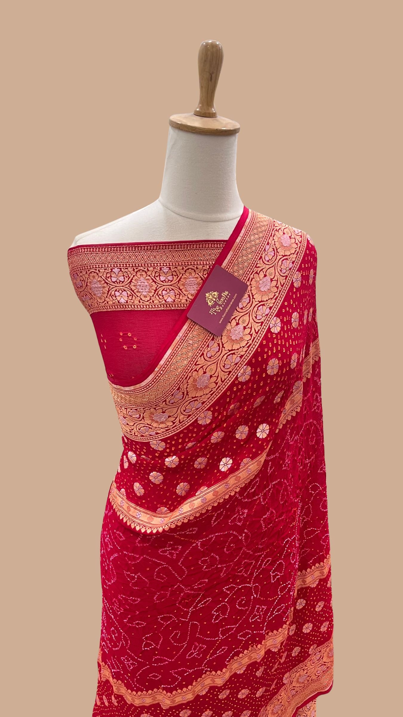 Pure Georgette Banarasi Handloom Bandhej Saree - All over Sona rupa Jaal work