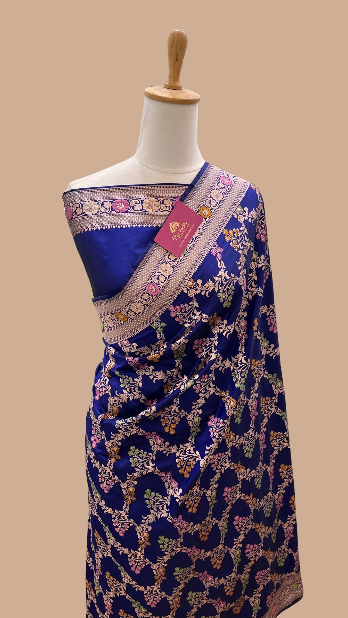 Pure Katan Silk Handloom Banarasi Saree - Jaal With Meenakari
