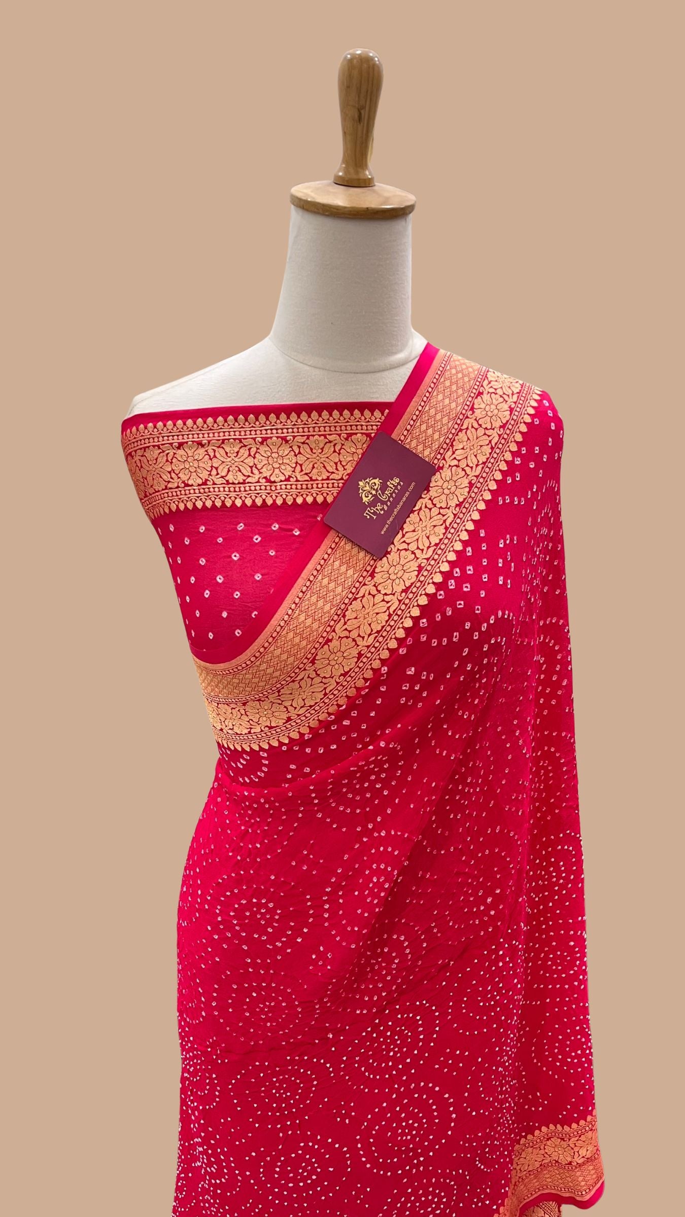 Pure Georgette Banarasi Handloom Bandhej Saree