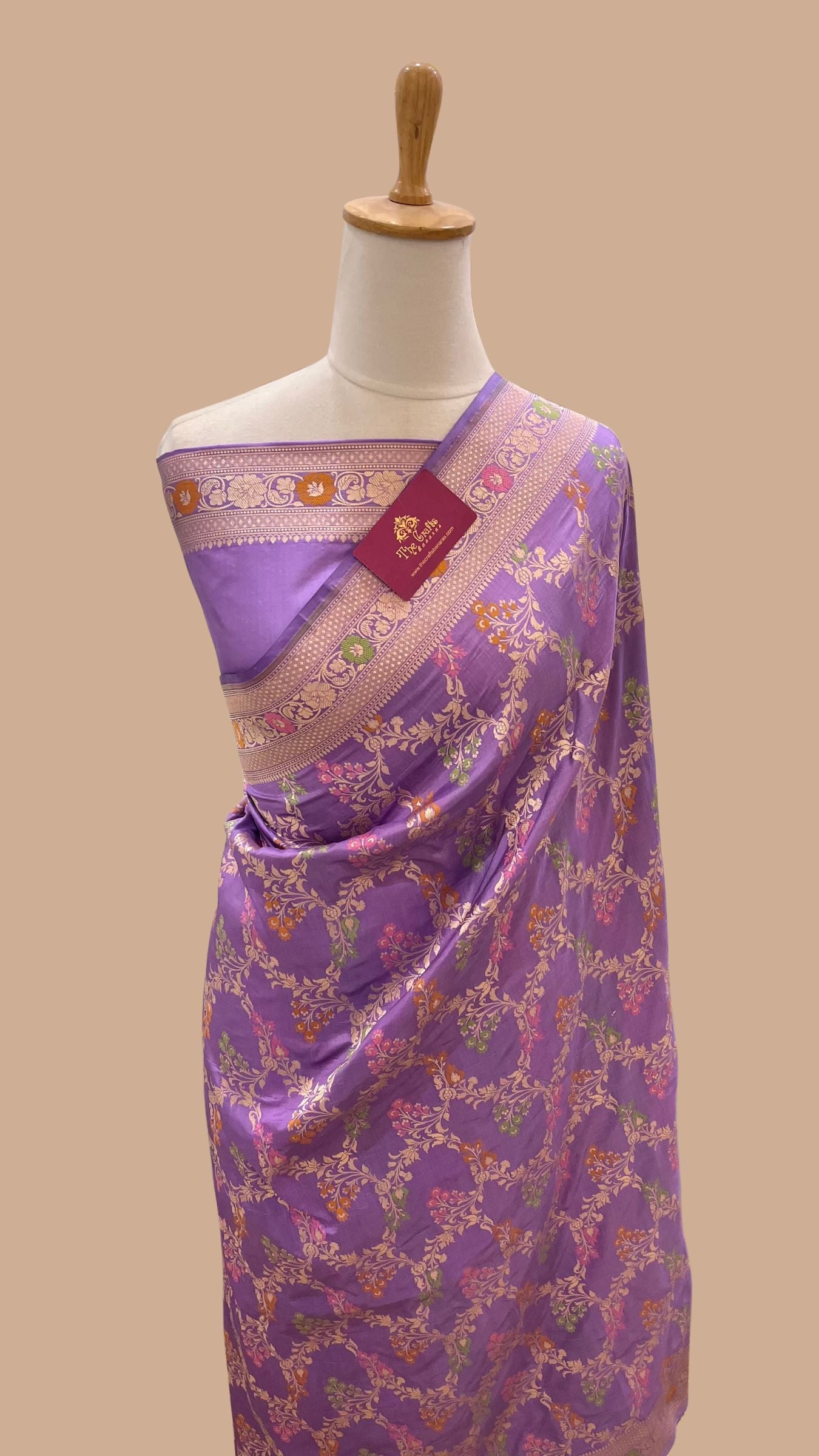 Pure Katan Silk Handloom Banarasi Saree - Jaal With Meenakari