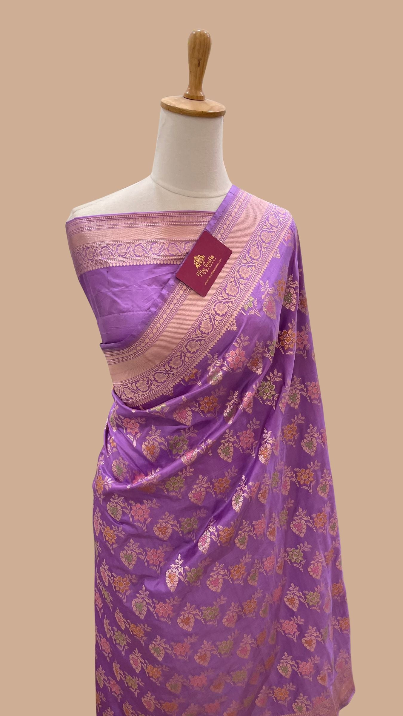 Pure Katan Silk Handloom Banarasi Saree - Jaal With Meenakari
