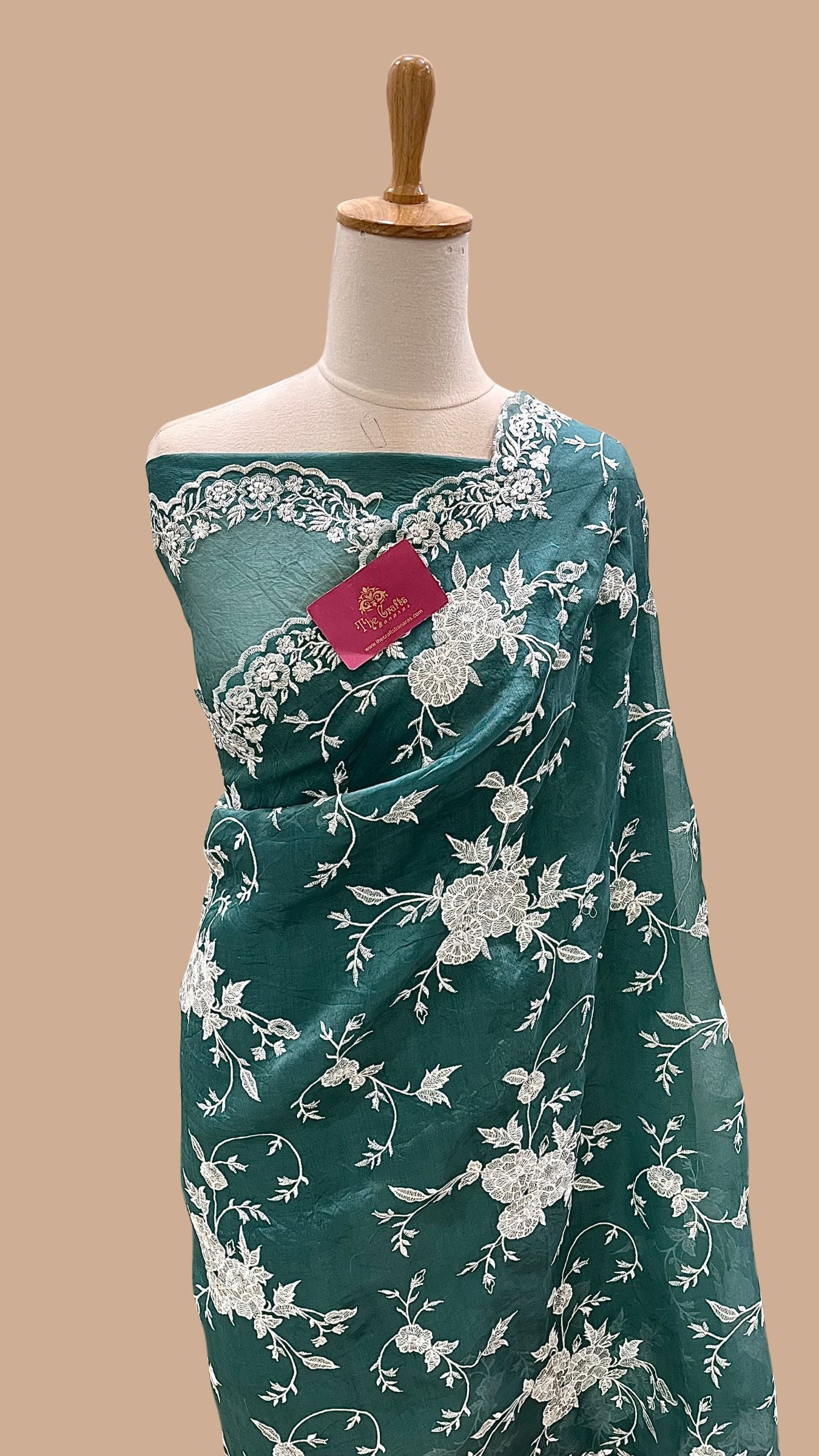 Pure Organza Silk Chikankari Handloom Banarasi Saree