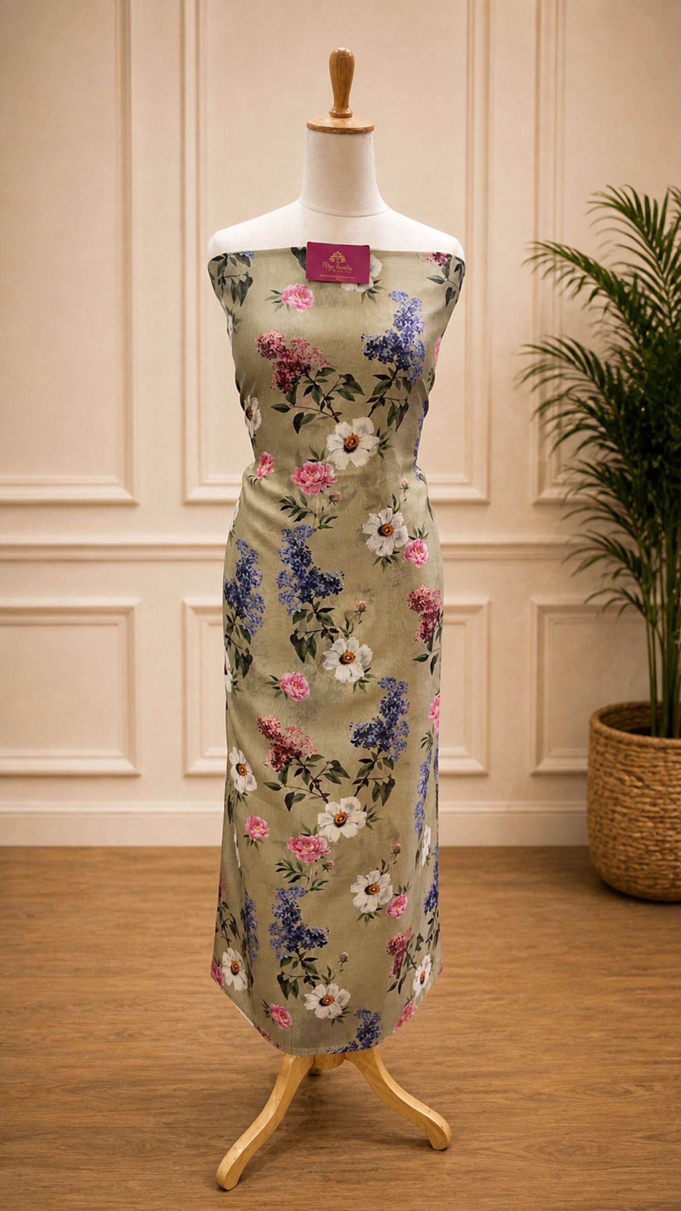 Pure Mango Silk Banarasi Dress Material - Digital Print All over