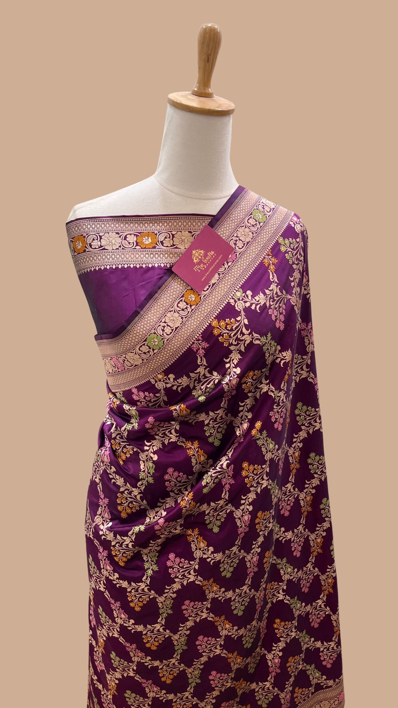 Pure Katan Silk Handloom Banarasi Saree - Jaal With Meenakari
