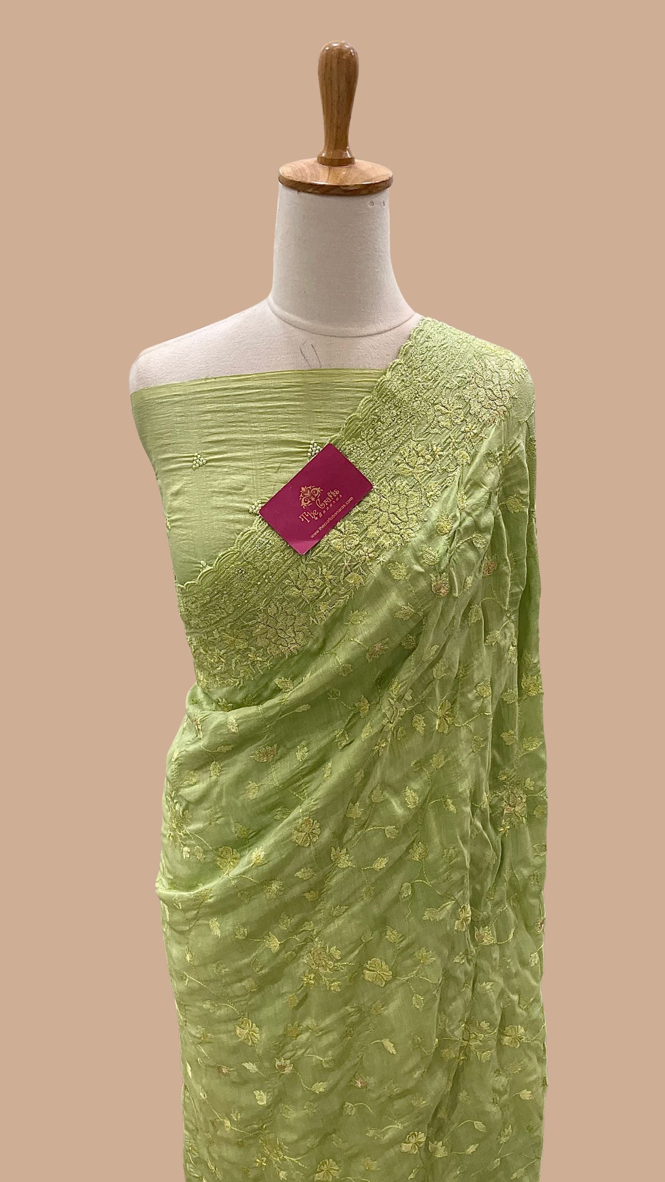 Pure Munga Silk Banarasi Saree - Chikankari all over