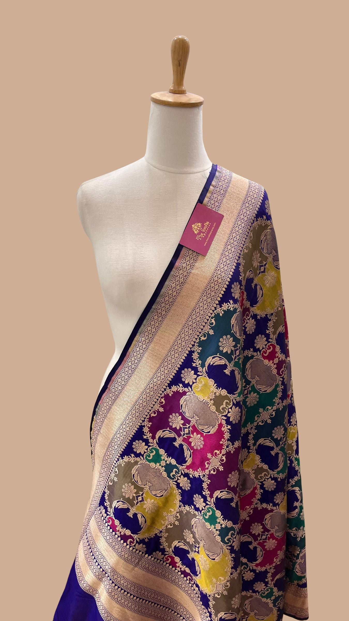 Rangkat Pure Katan Silk Banarasi Handloom Dupatta - Jaal with  meenakari
