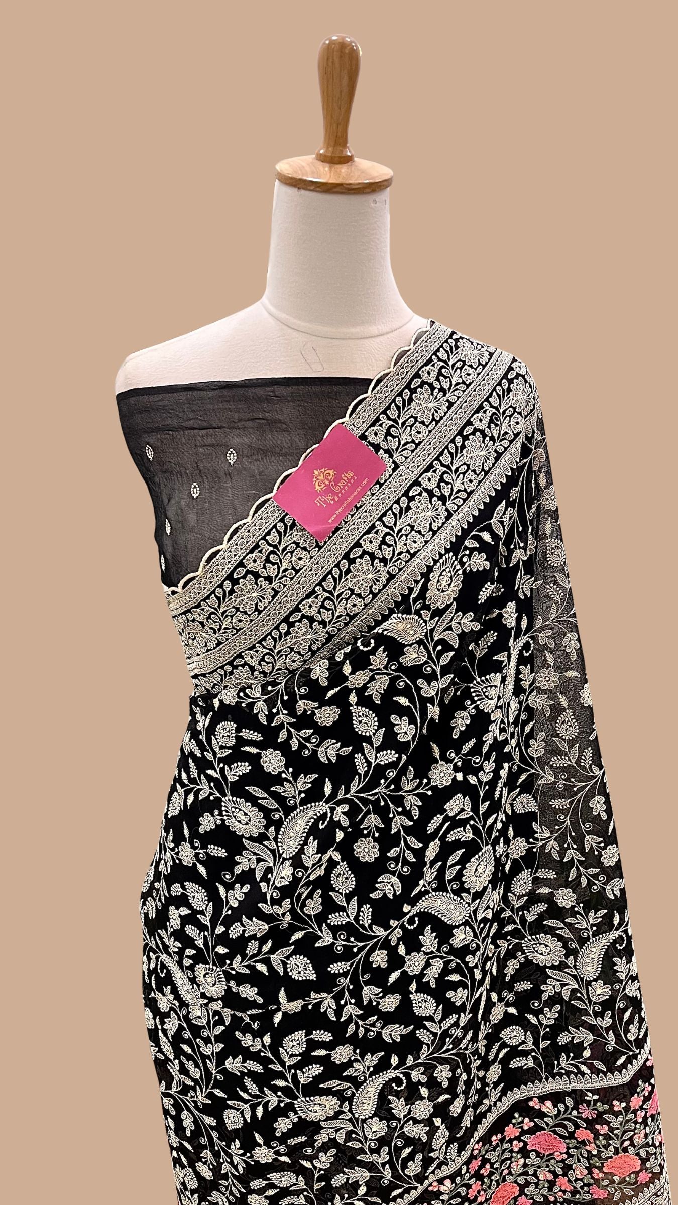 Pure Organza Silk Chikankari Handloom Banarasi Saree