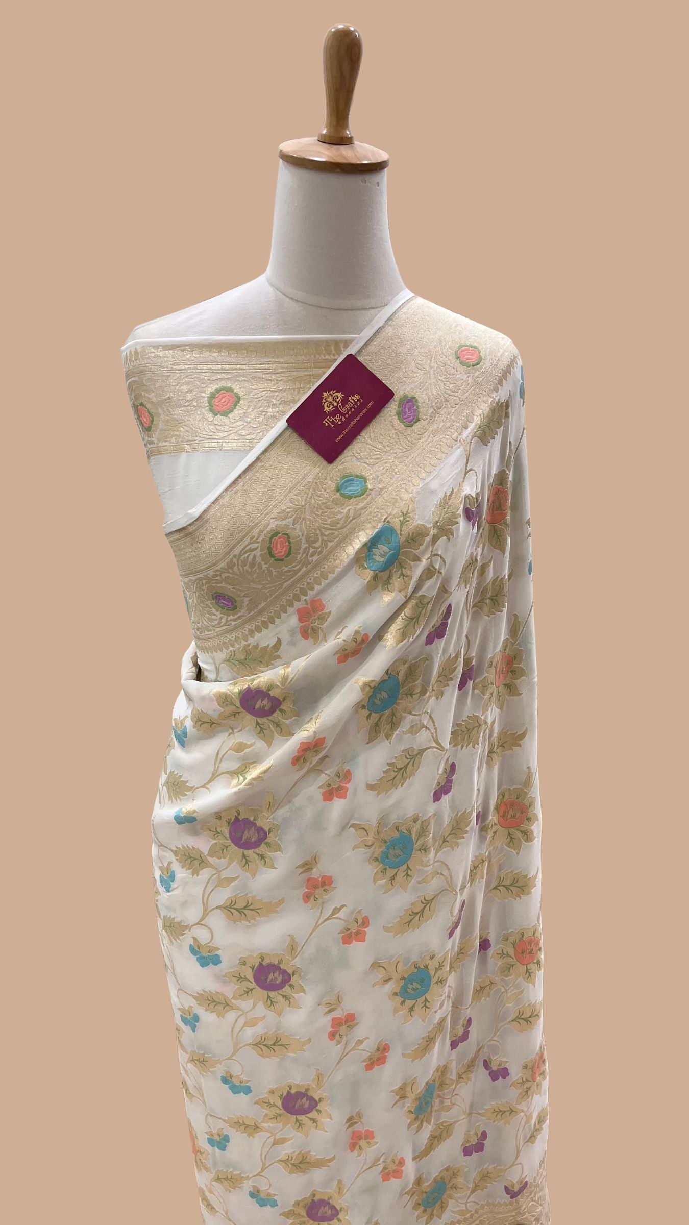 Khaddi Georgette Handloom Banarasi Saree - Jaal with Meenakari