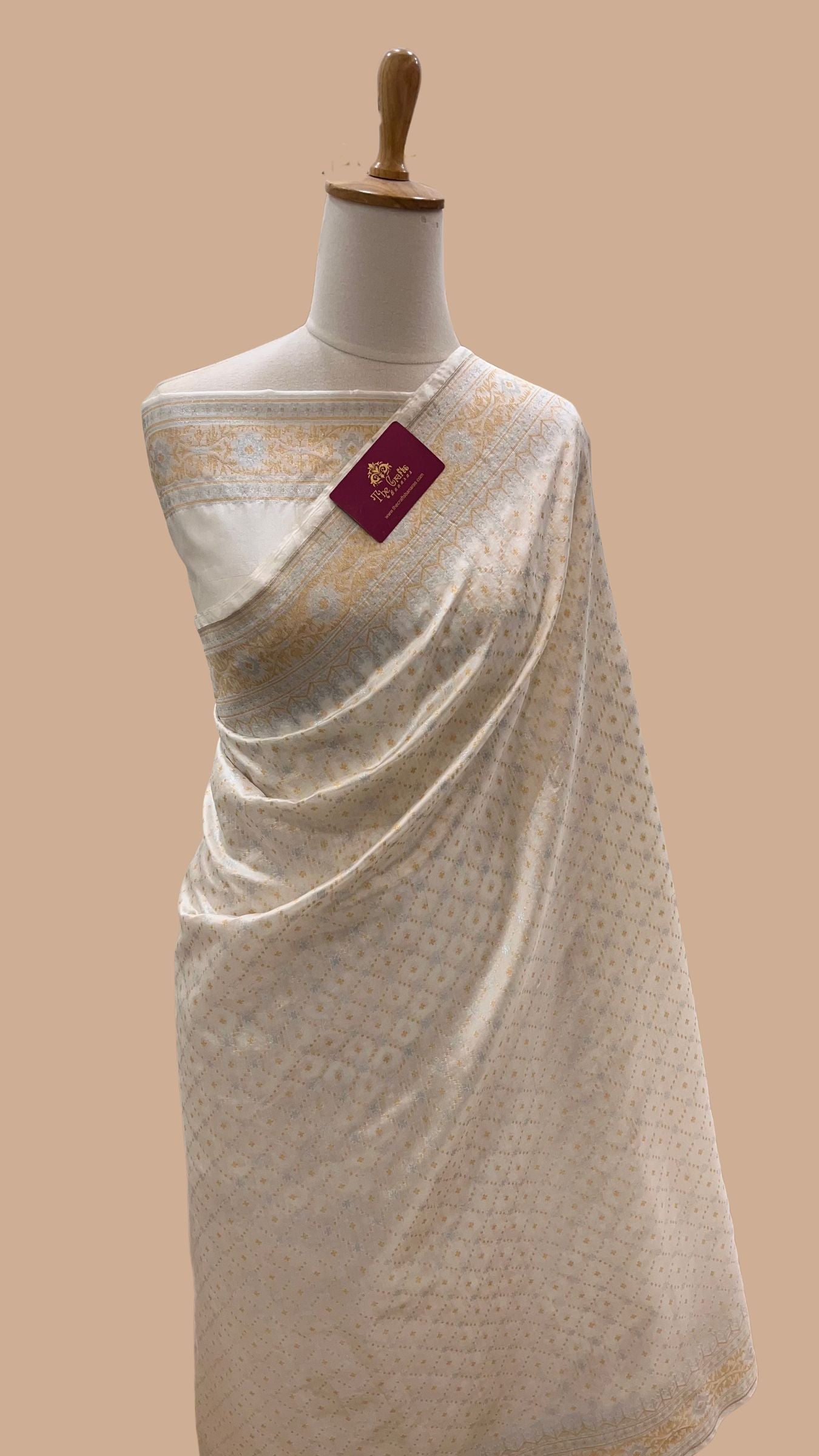 Pure Organza Silk Handloom Banarasi Saree - All over Sona Roopa Jaal work