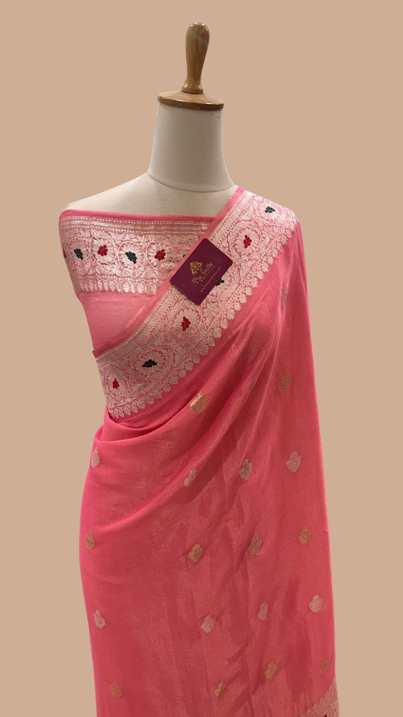 Tissue Georgette Handloom Banarasi Saree - with kadhua Meenakari Motifs