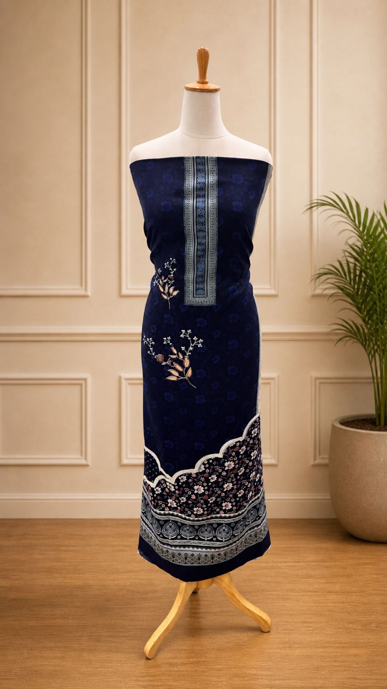 Pure Mango Silk Banarasi Dress Material - Digital Print All over