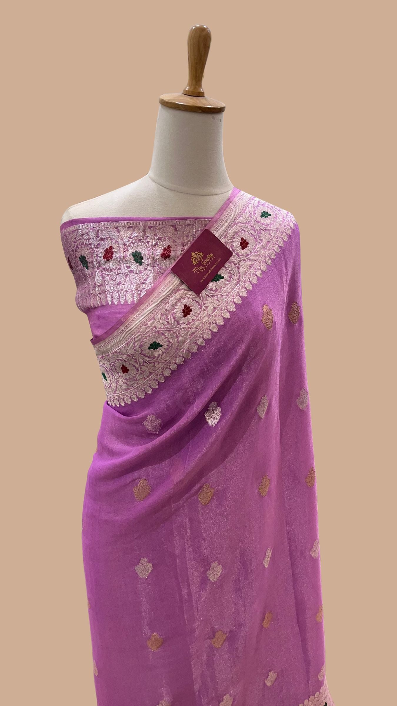 Tissue Georgette Handloom Banarasi Saree - with kadhua Meenakari Motifs
