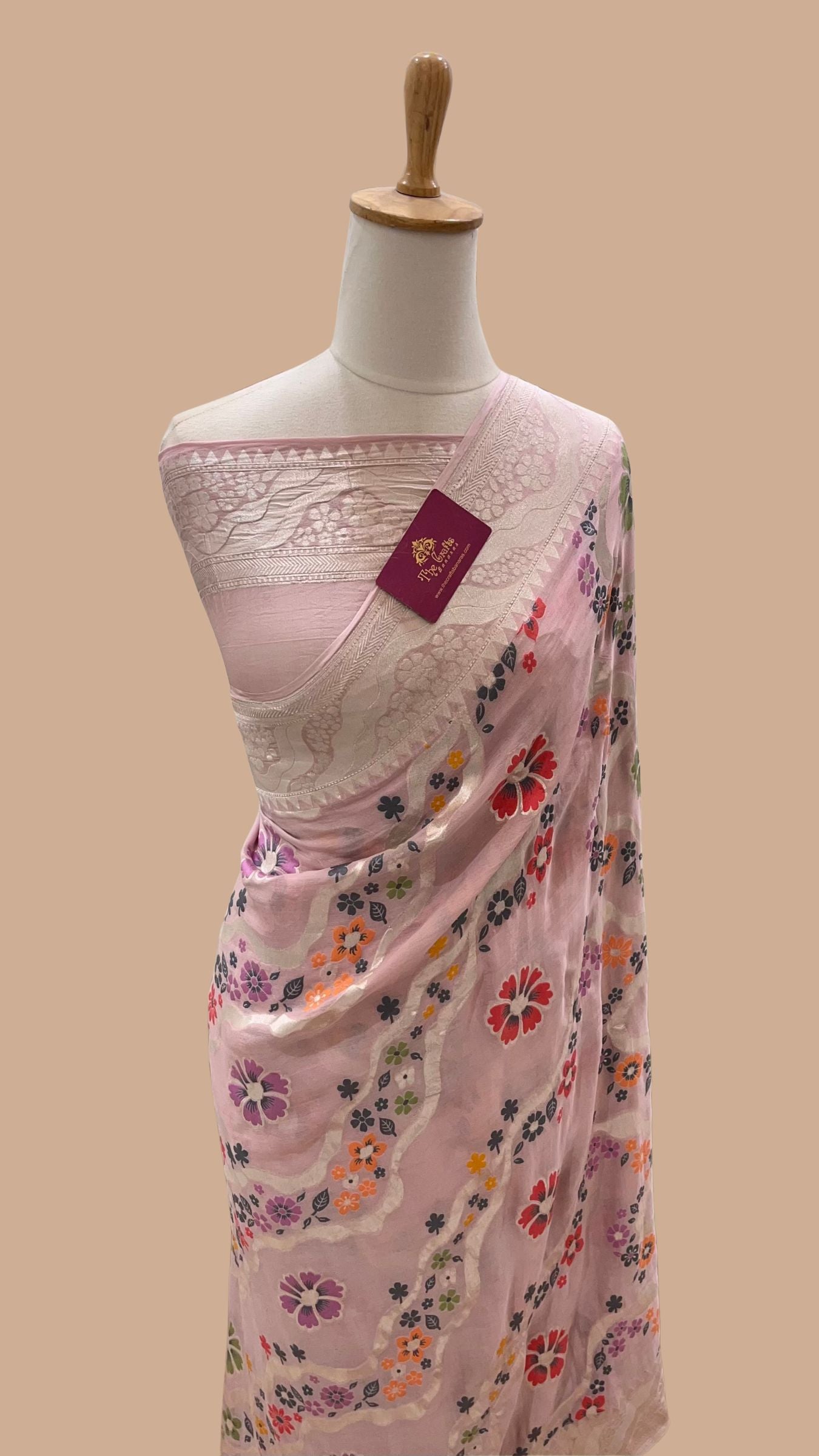 Khaddi Georgette Handloom Banarasi Saree - Jaal with Meenakari