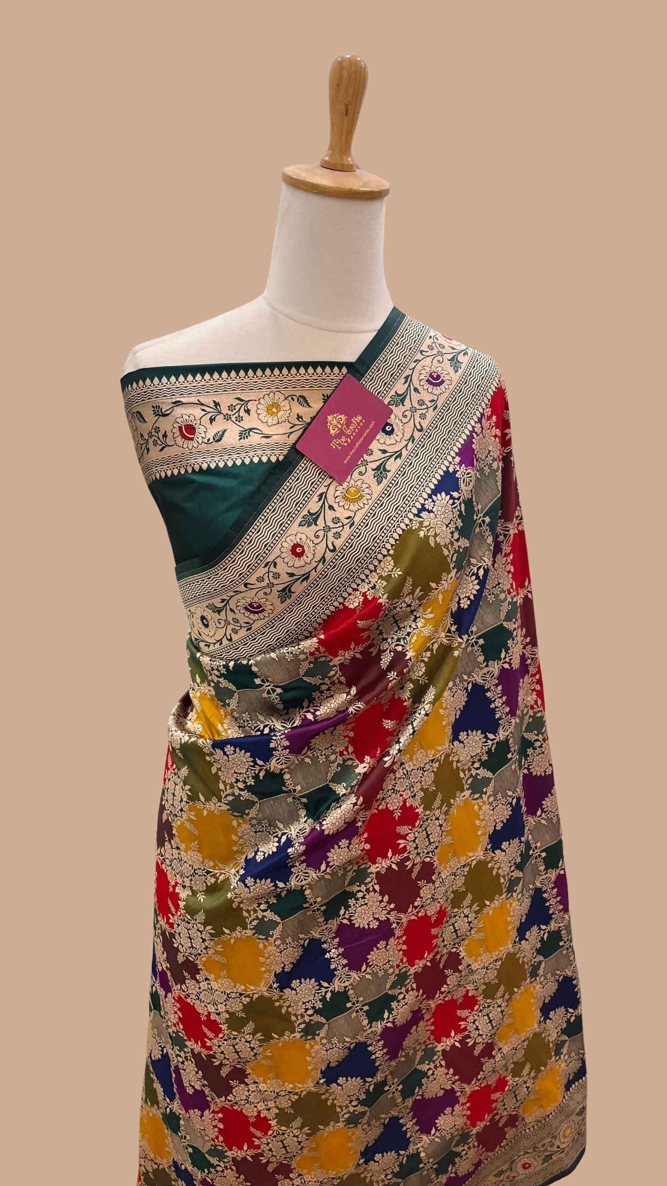Rangkat Pure Katan Silk Handloom Banarasi Saree - Jaal With Meenakari