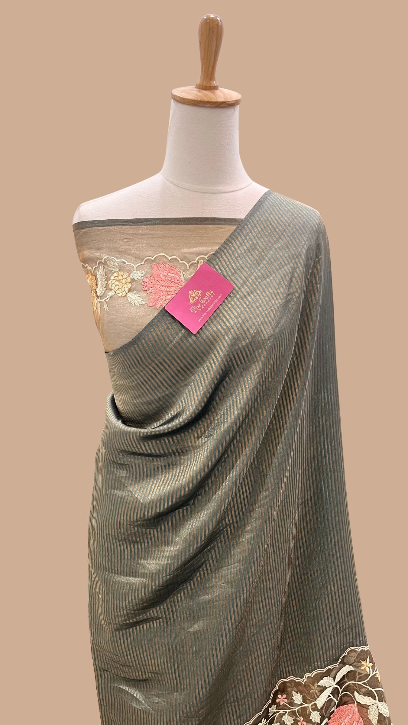 Pure Tissue Silk Banarasi Saree - with Chikankari Border