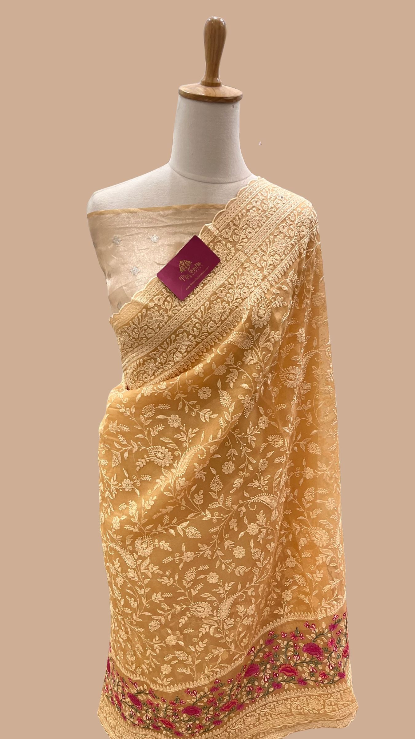 Pure Organza Silk Chikankari Handloom Banarasi Saree