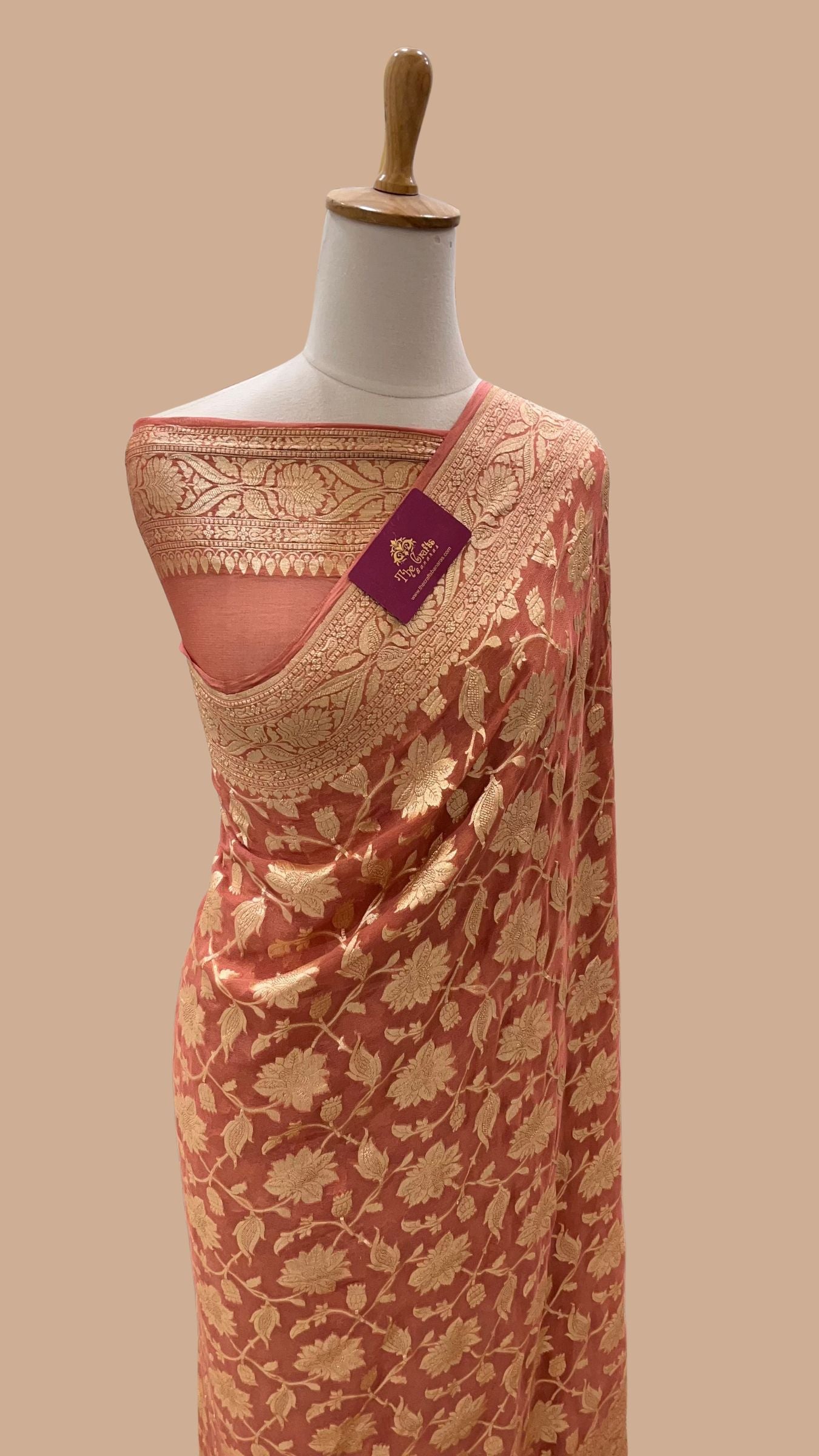 Khaddi Georgette Handloom Banarasi Saree - Water Zari