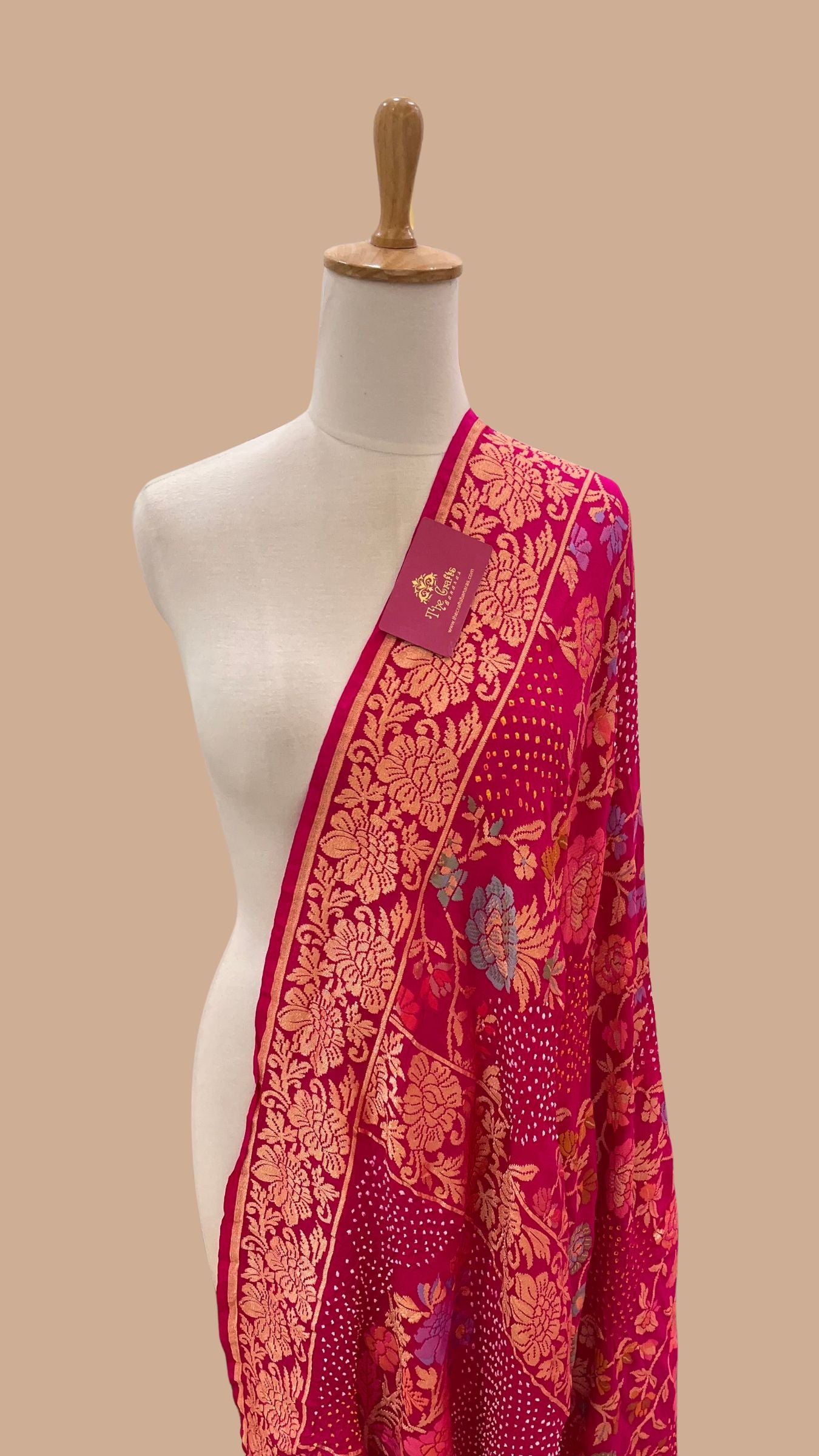 Khaddi Georgette Banarasi Handloom Bandhej Dupatta