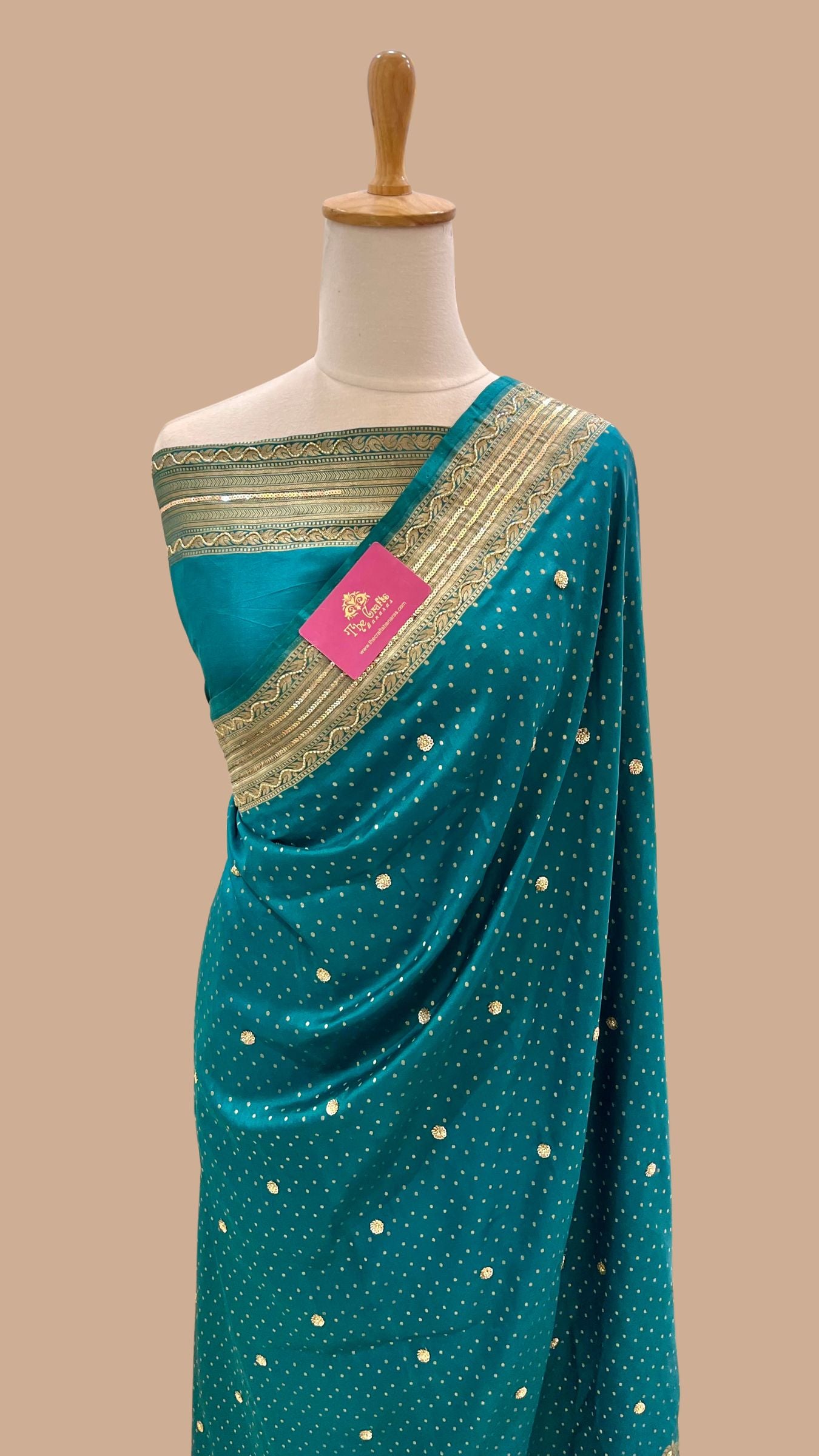 Pure Katan Silk Handloom Banarasi Saree - Chunri Buti with Sequence Cut Dana Work