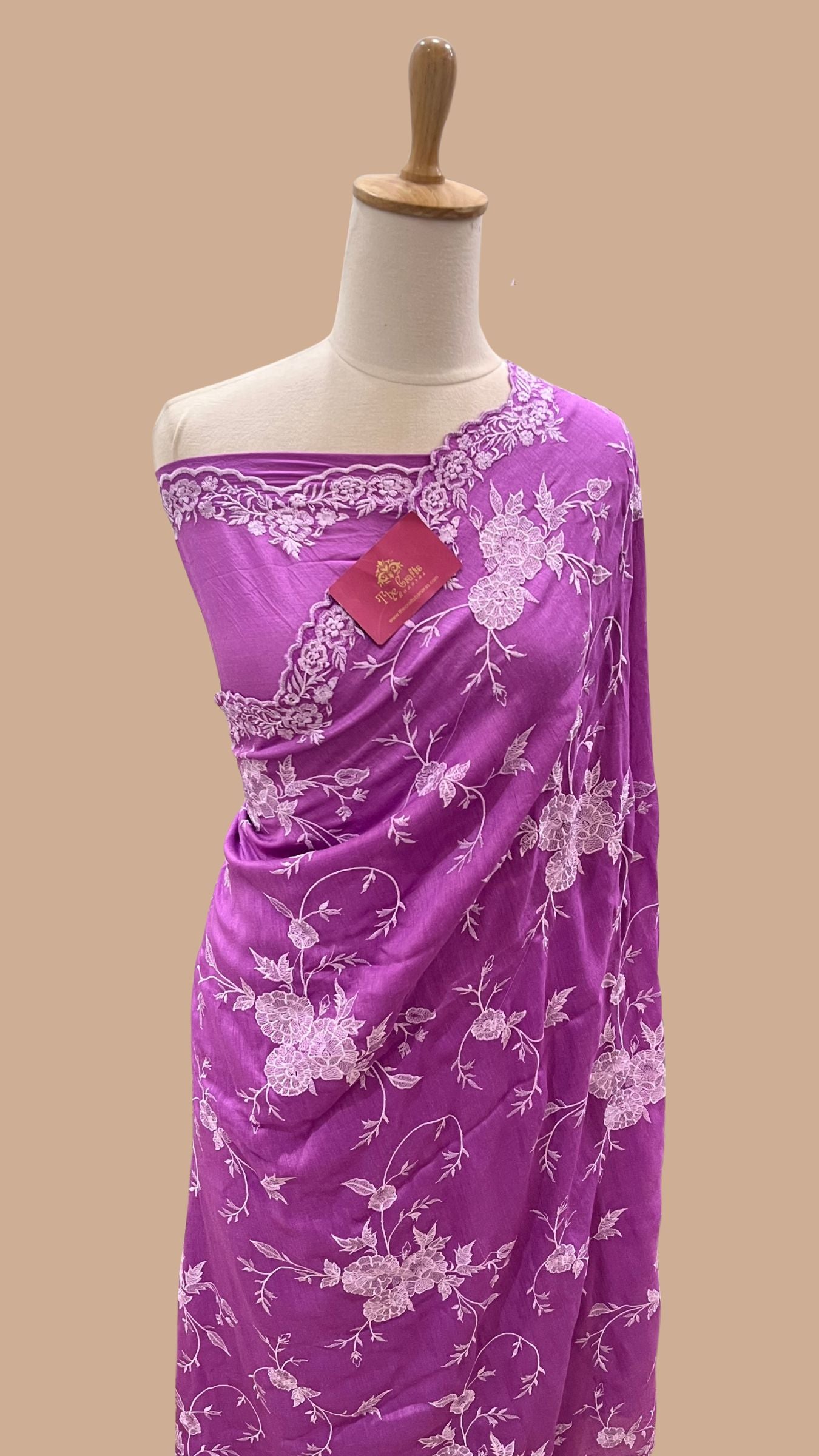 Pure Munga Silk Handloom Banarasi Saree - Chikankari all over