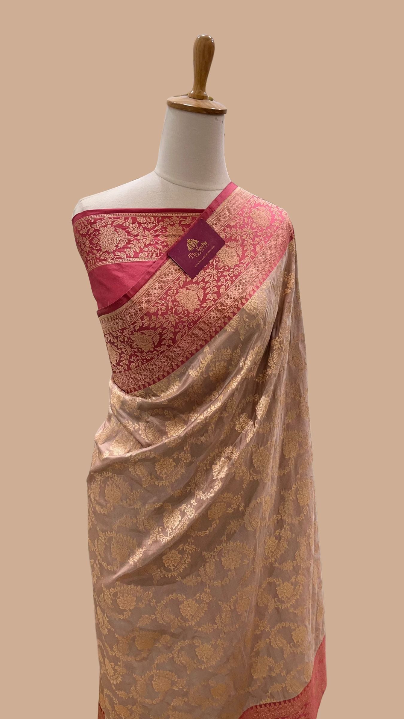 Pure Katan Silk Handloom Banarasi Saree - Jaal Work with Satin Border