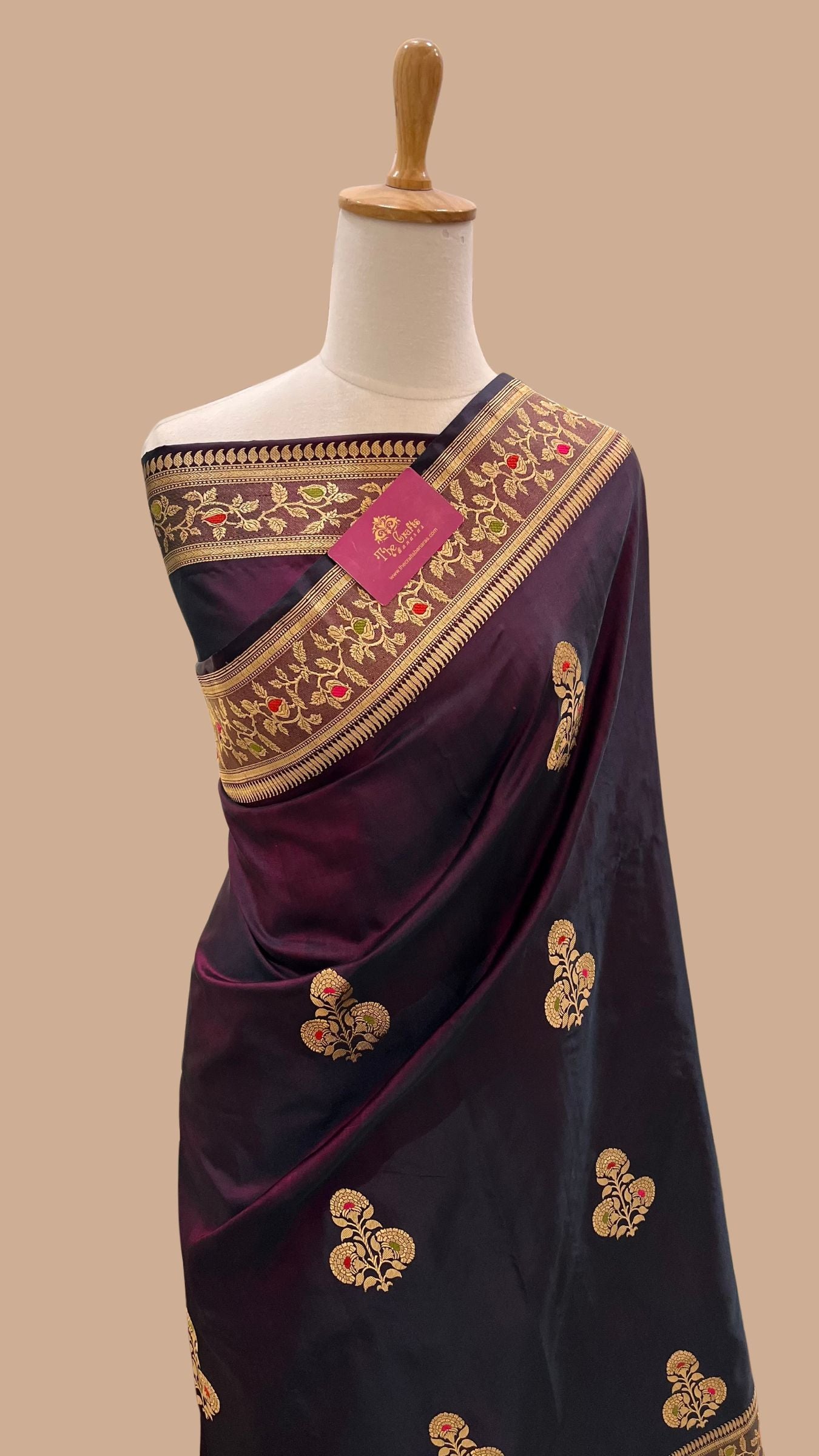 Pure Satin Silk Handloom Banarasi Saree - with kadhua meenakari motifs