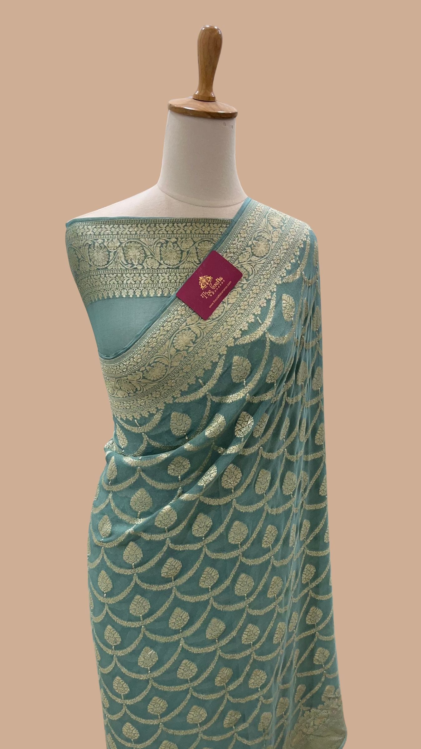 Khaddi Georgette Handloom Banarasi Saree - Water Zari