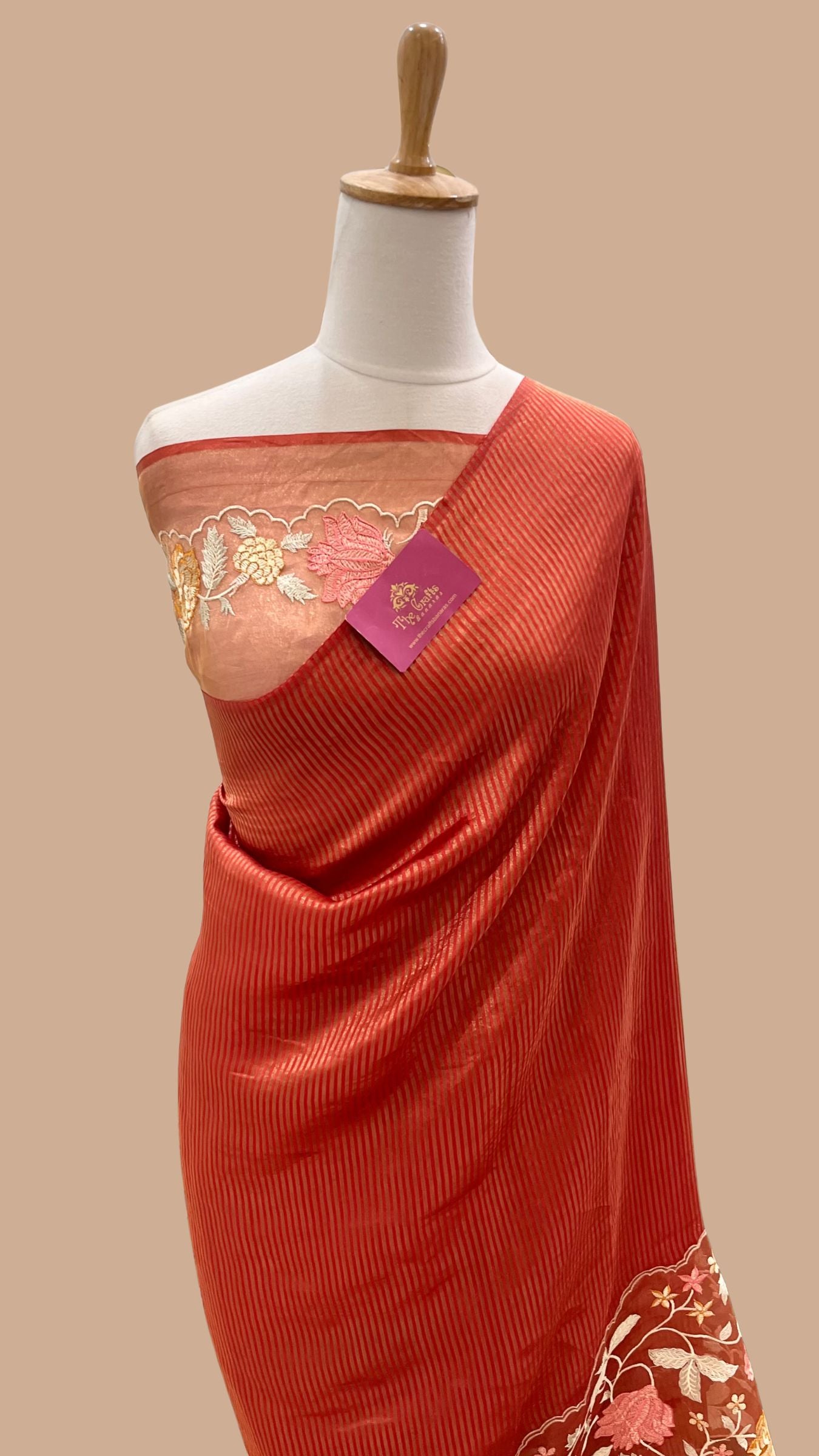 Pure Tissue Silk Banarasi Saree - with Chikankari Border