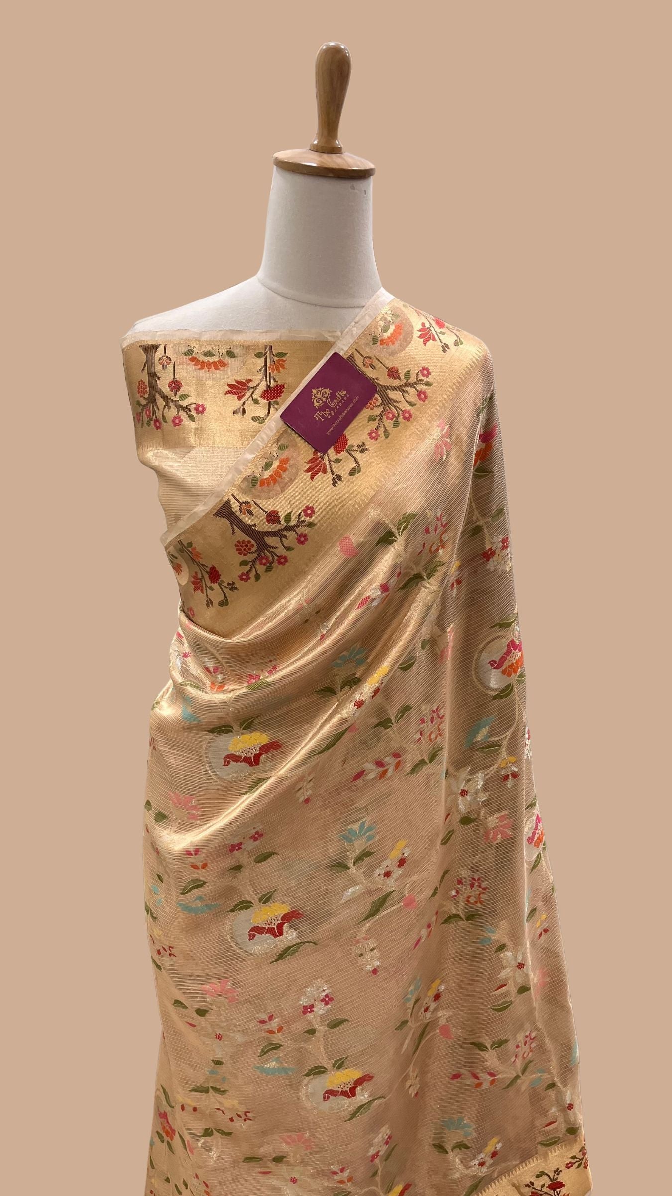 Pure Zari Kota Tissue Silk Handloom  Banarasi Saree - Meenakari