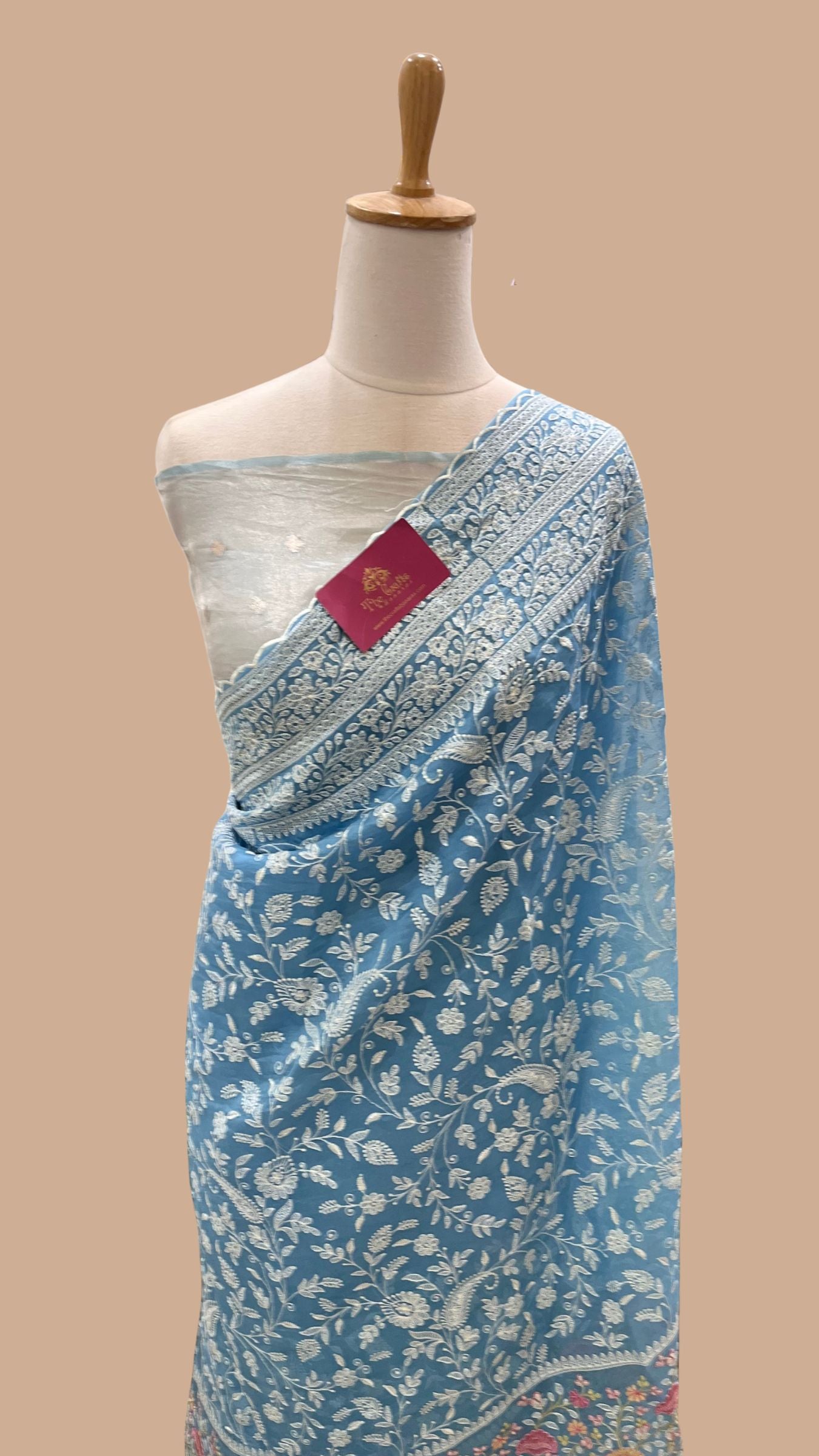 Pure Organza Silk Chikankari Handloom Banarasi Saree