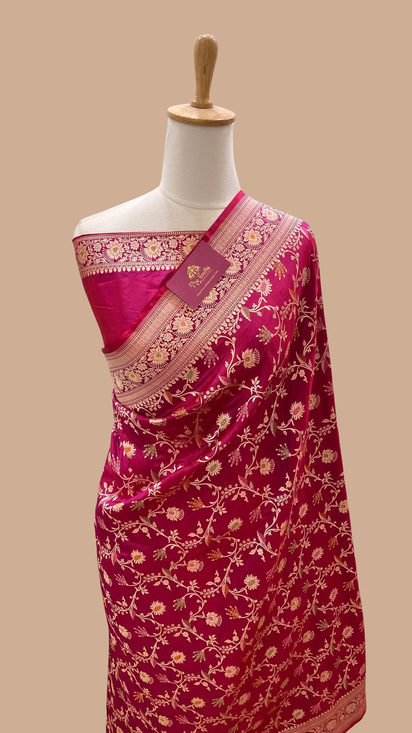 Pure Katan Silk Handloom Banarasi Saree - Jaal With Meenakari