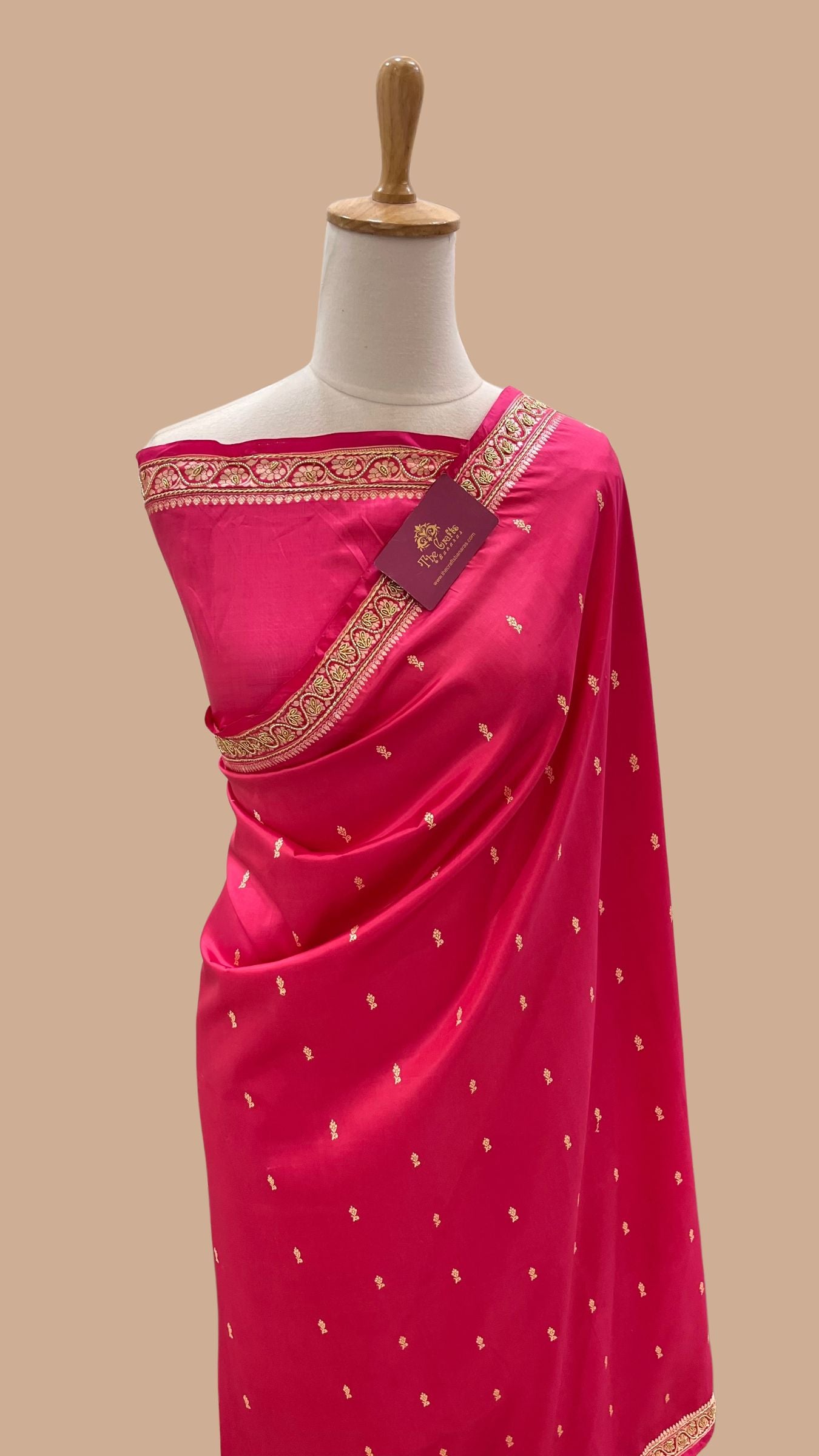Pure Katan Silk Handloom Banarasi Saree - Resham Chunri Buti with Zadozi Moti Work
