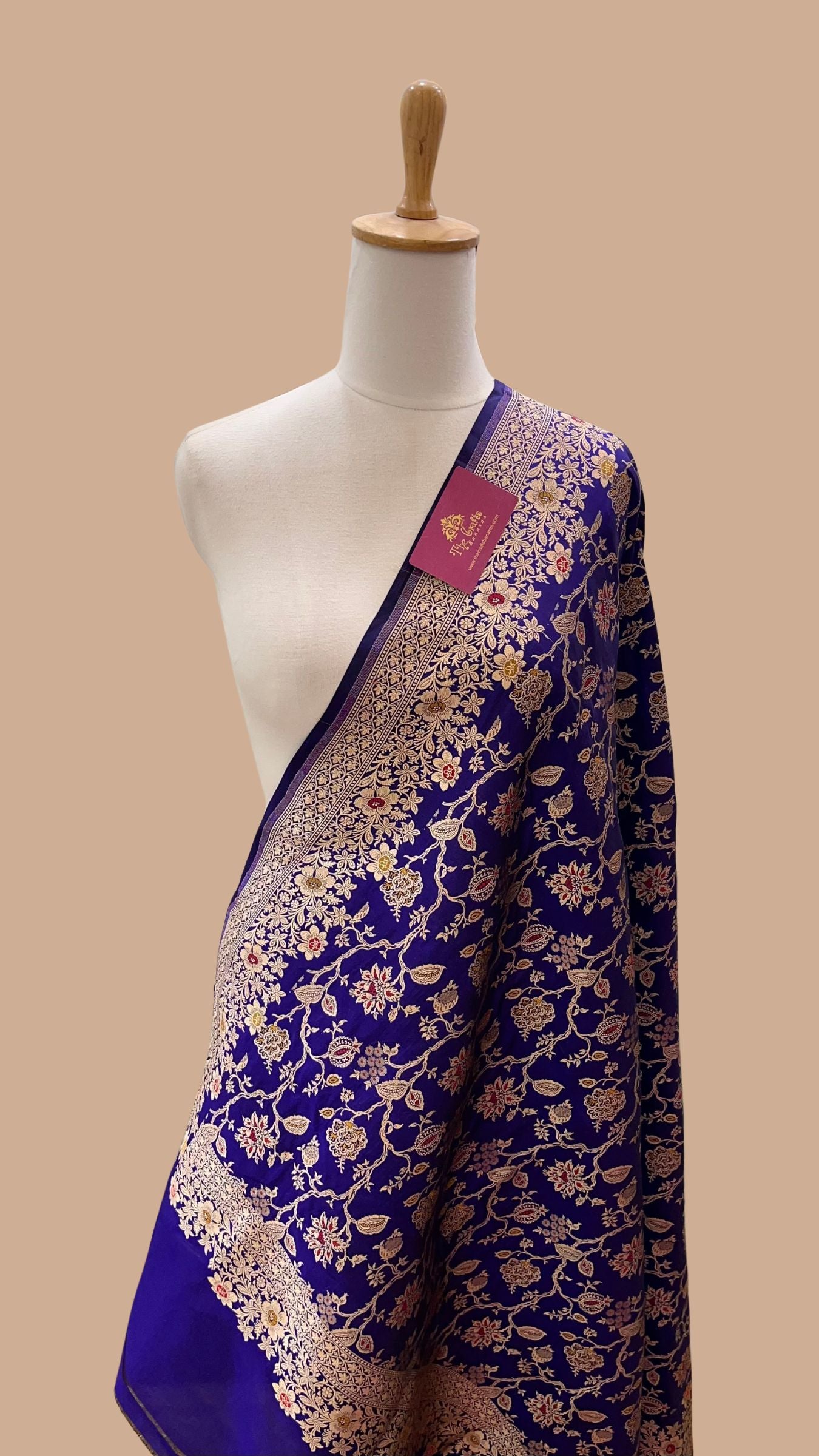 Pure Katan Silk Banarasi Handloom Dupatta - Jaal with  meenakari