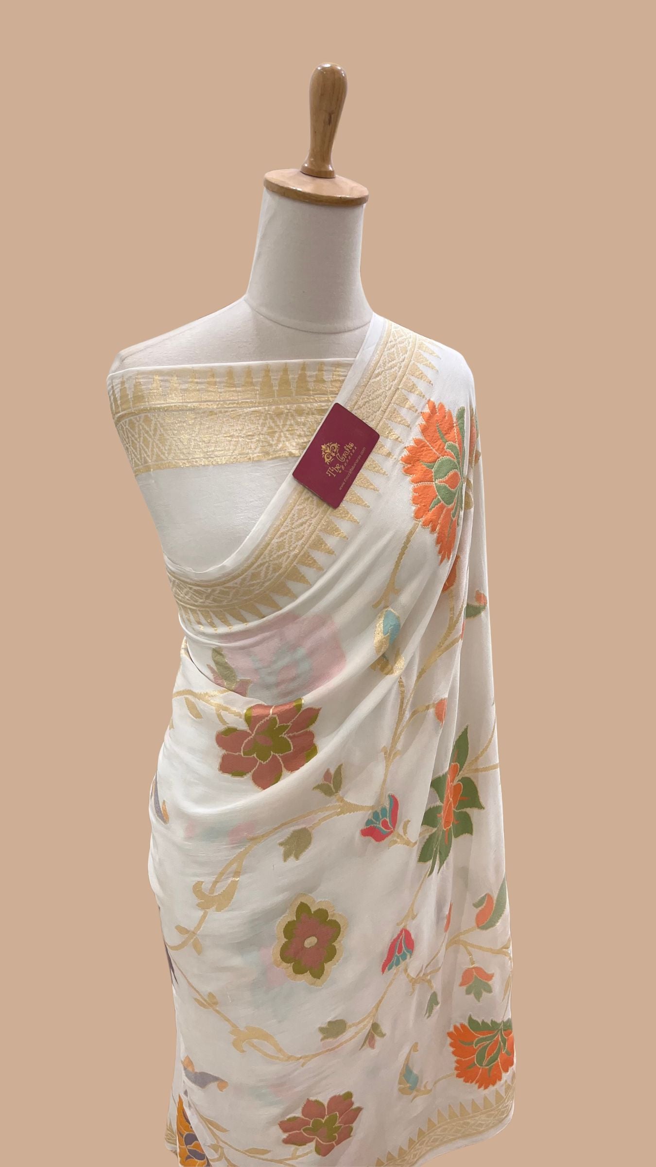 Khaddi Georgette Handloom Banarasi Saree - Jaal with Meenakari