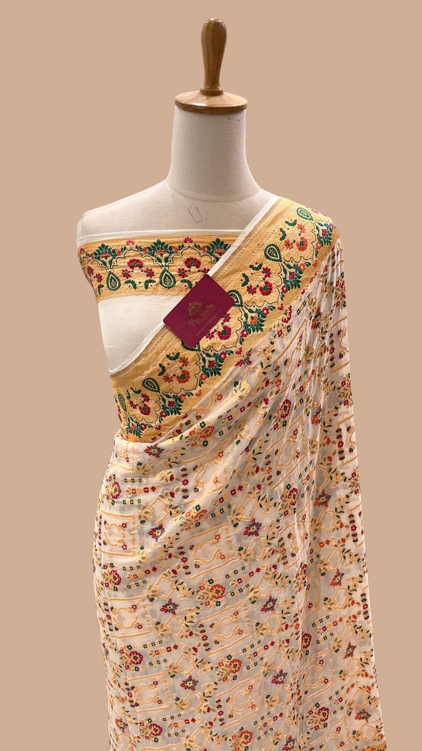 Khaddi Georgette Handloom Banarasi Saree - Jaal with Meenakari