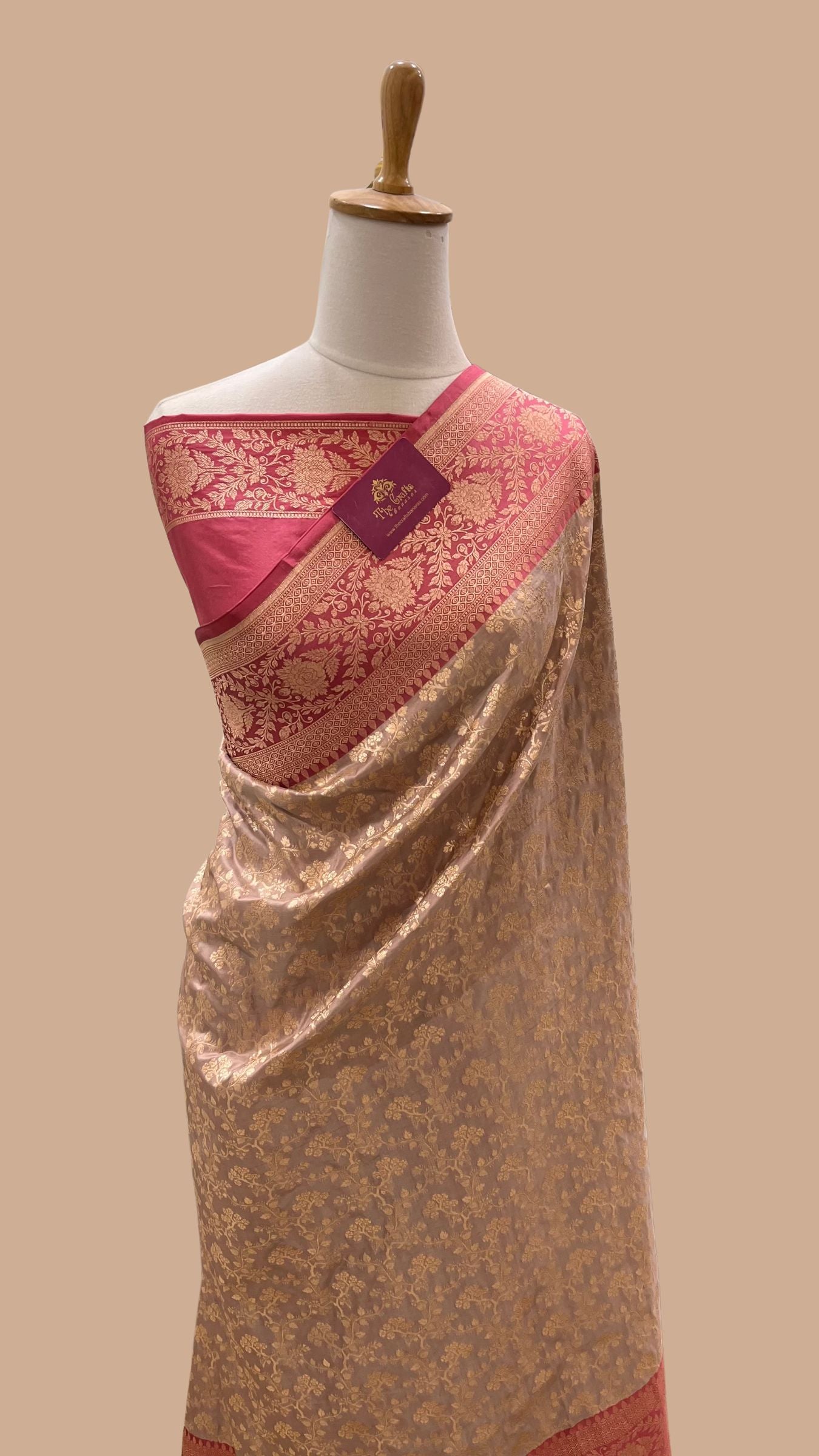 Pure Katan Silk Handloom Banarasi Saree - Jaal Work with Satin Border
