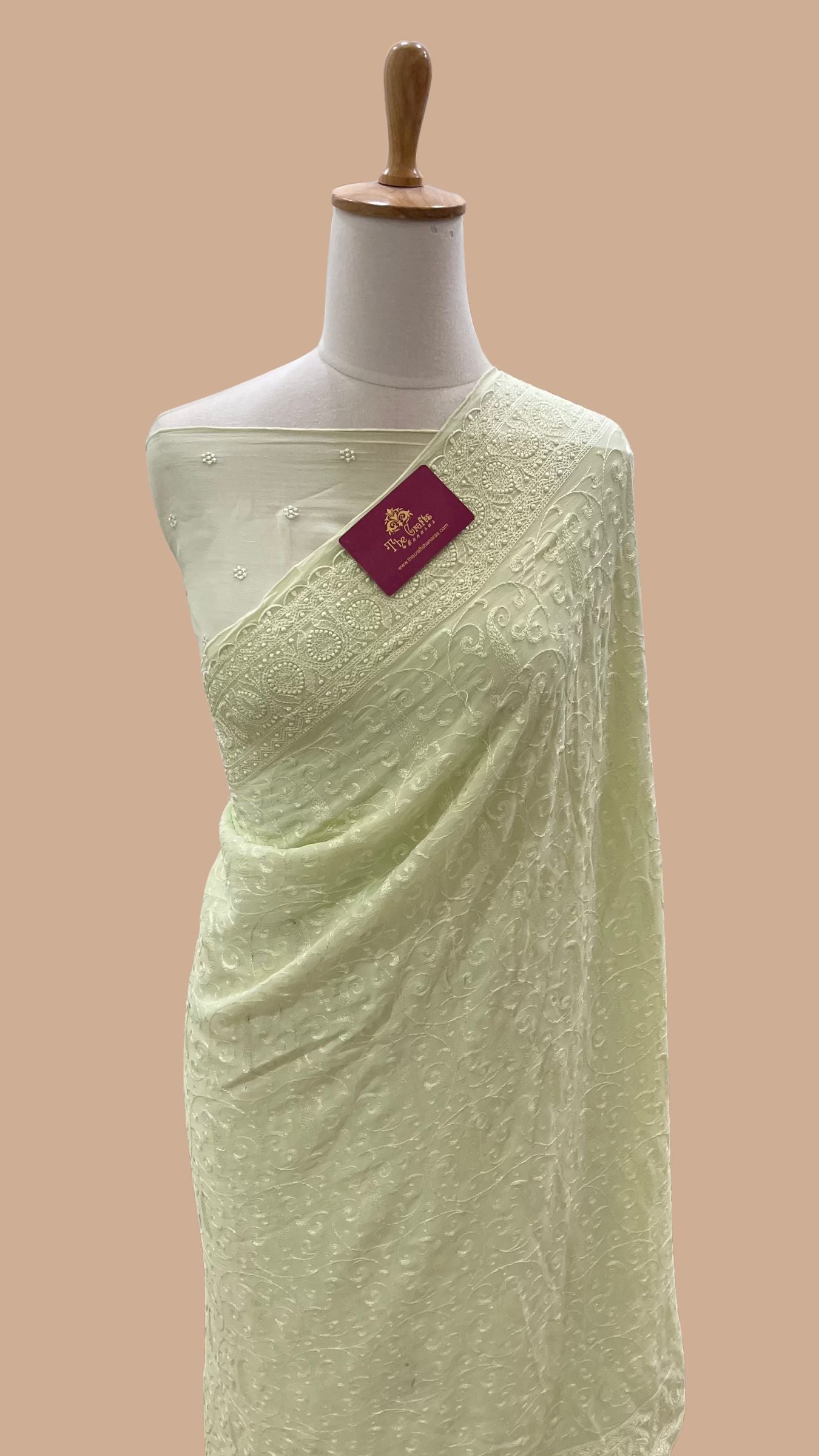 Pure Georgette Chikankari Handloom Banarasi Saree