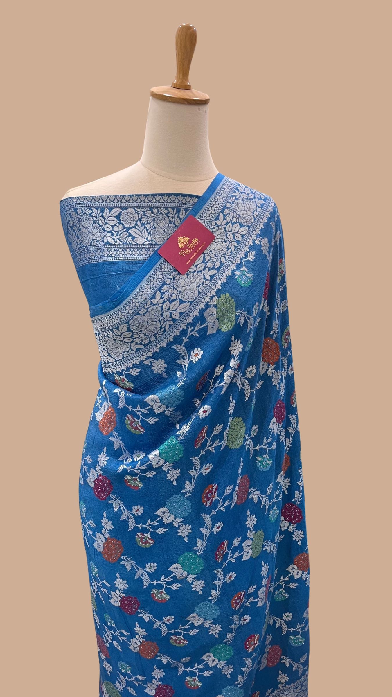 Khaddi Georgette Handloom Banarasi Saree - Jaal with Meenakari
