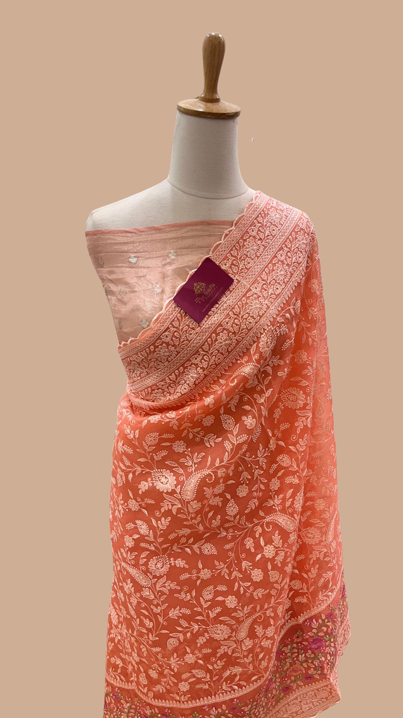 Pure Organza Silk Chikankari Handloom Banarasi Saree