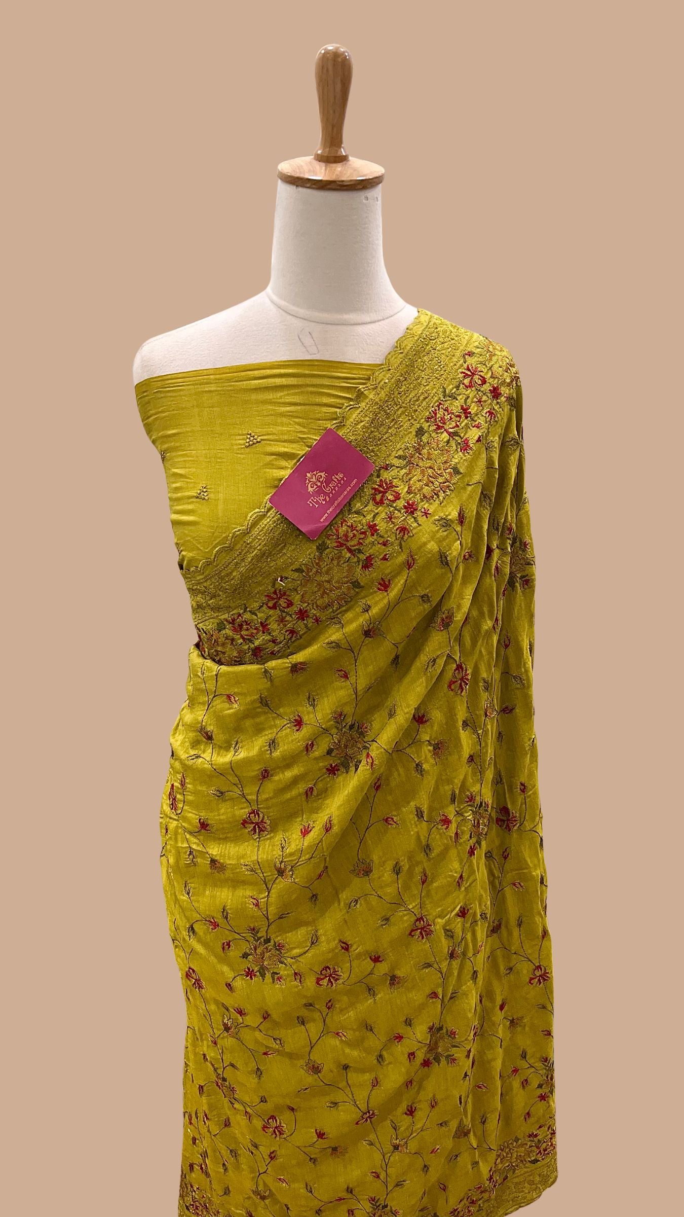 Pure Munga Silk Banarasi Saree - Chikankari all over