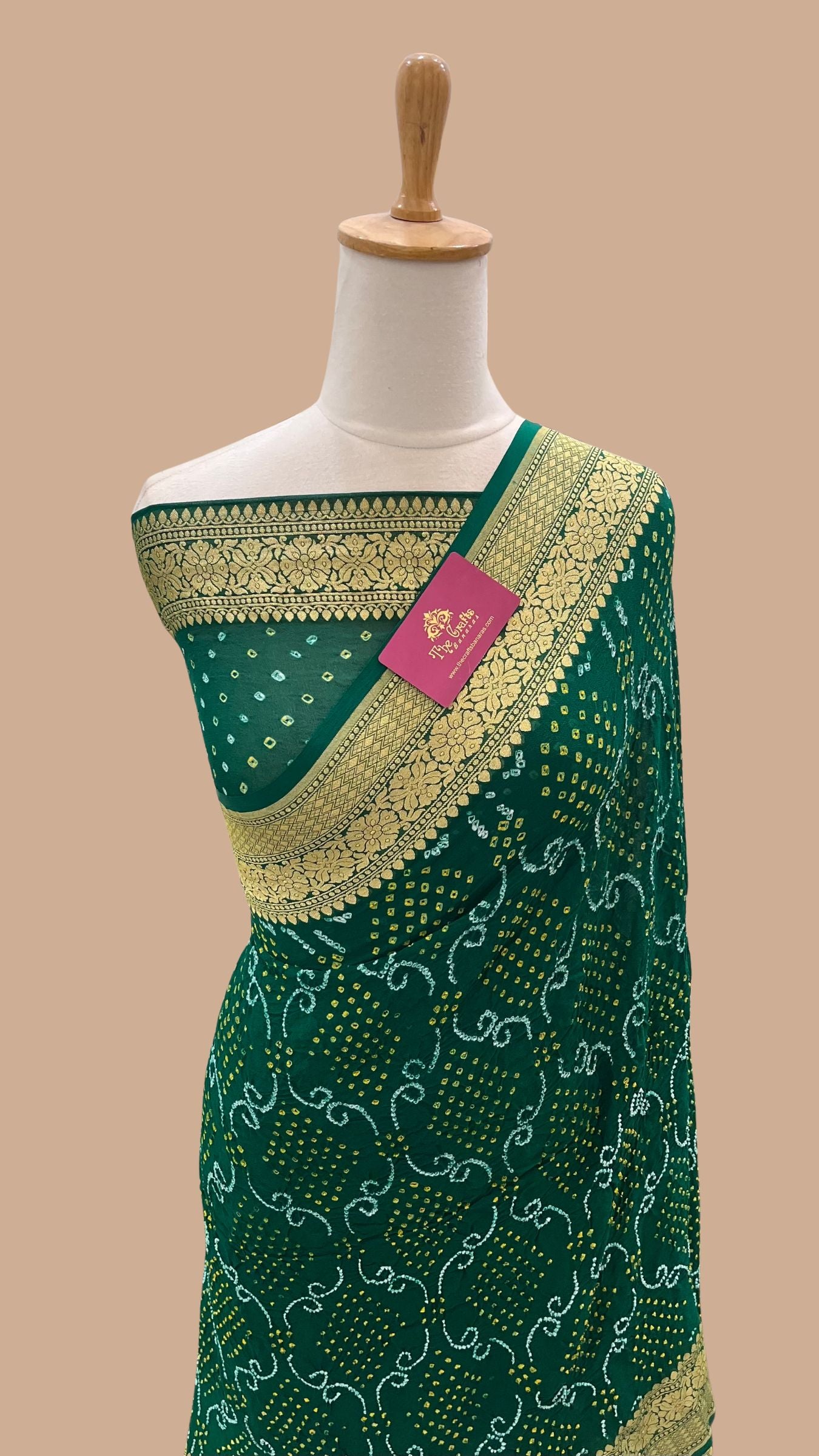 Pure Georgette Banarasi Handloom Bandhej Saree