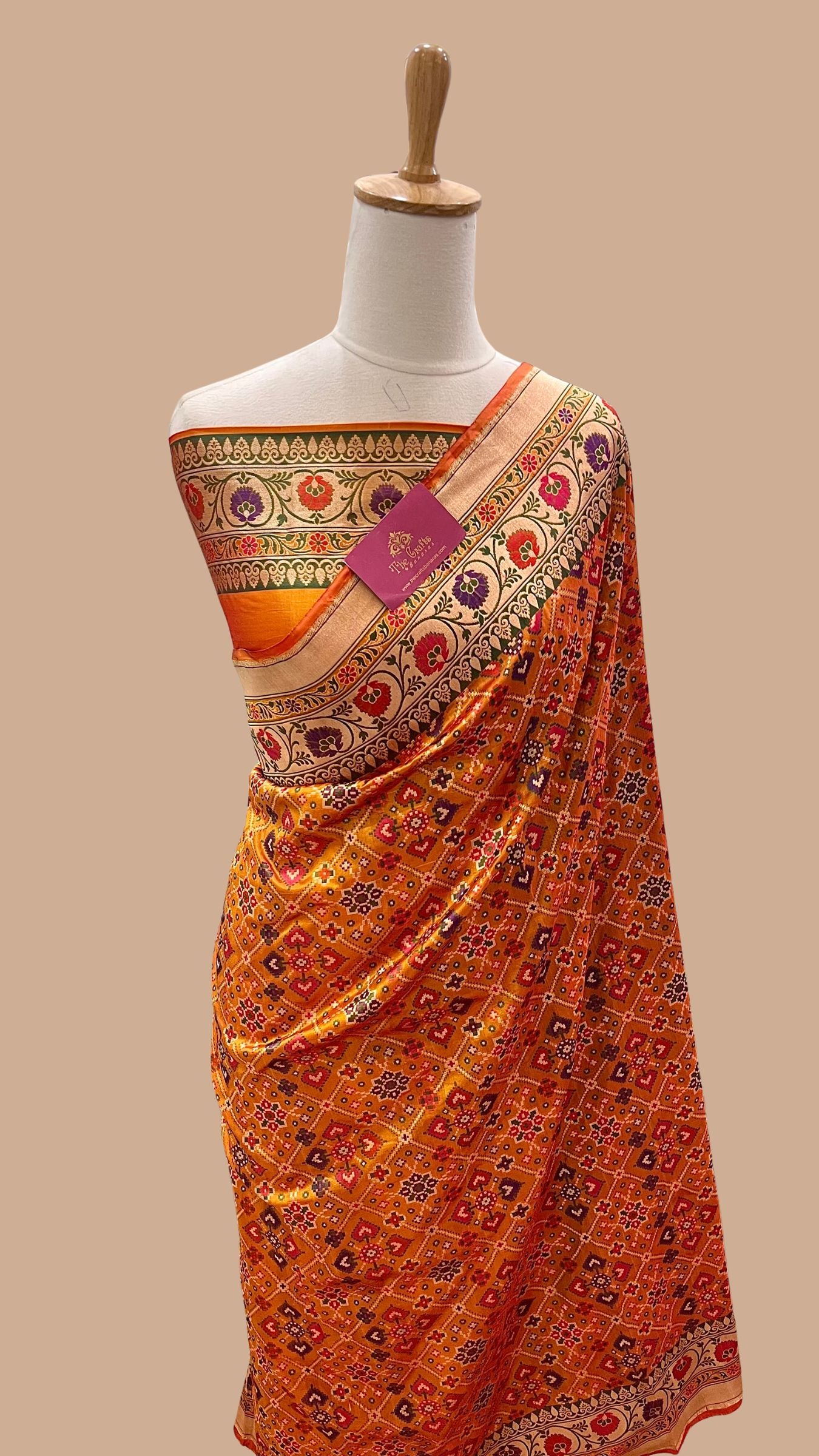 Pure Katan Silk Handloom Banarasi Saree - Patola Meenakari Jaal Work