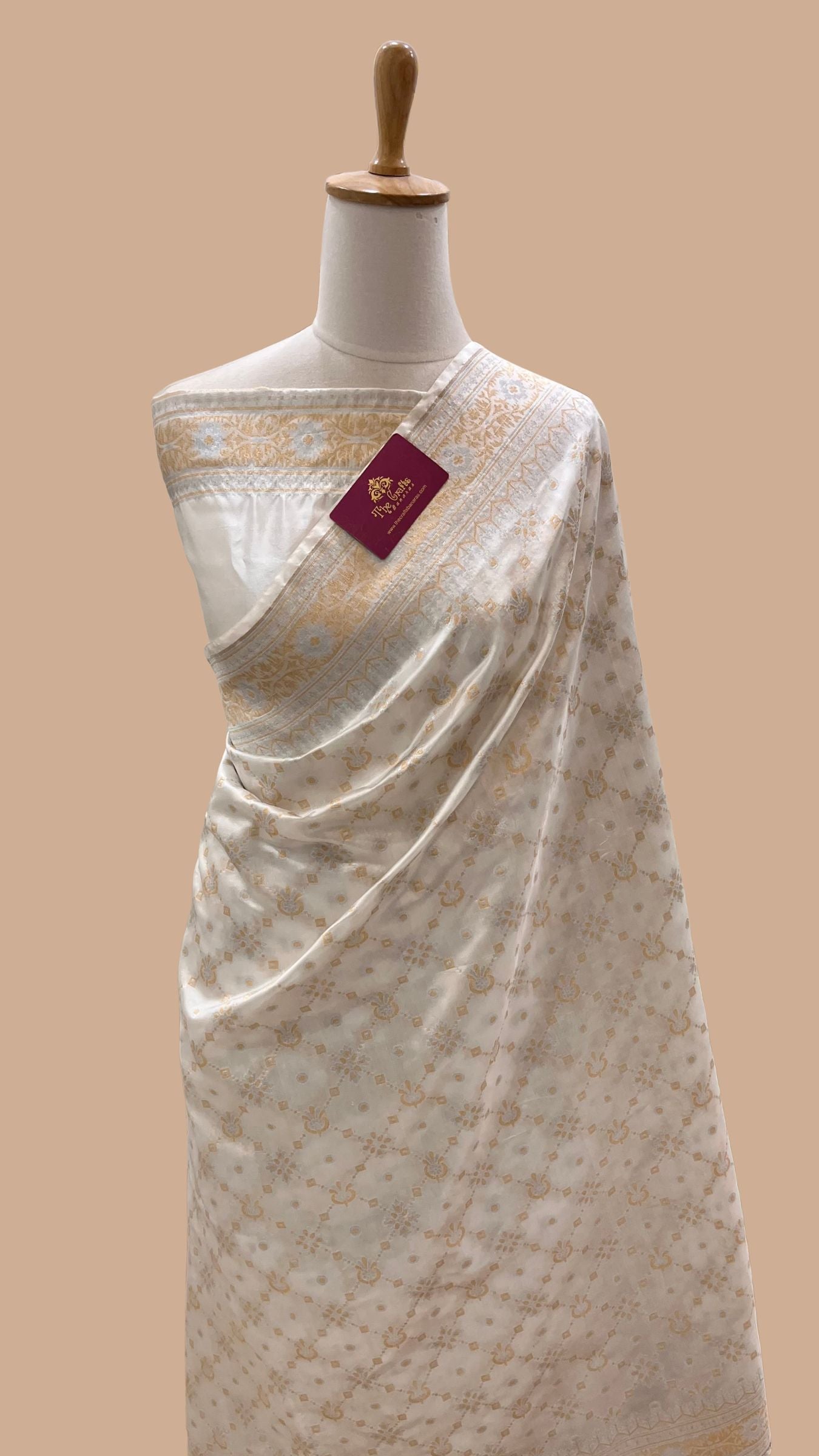 Pure Organza Silk Handloom Banarasi Saree - All over Sona Roopa Jaal work