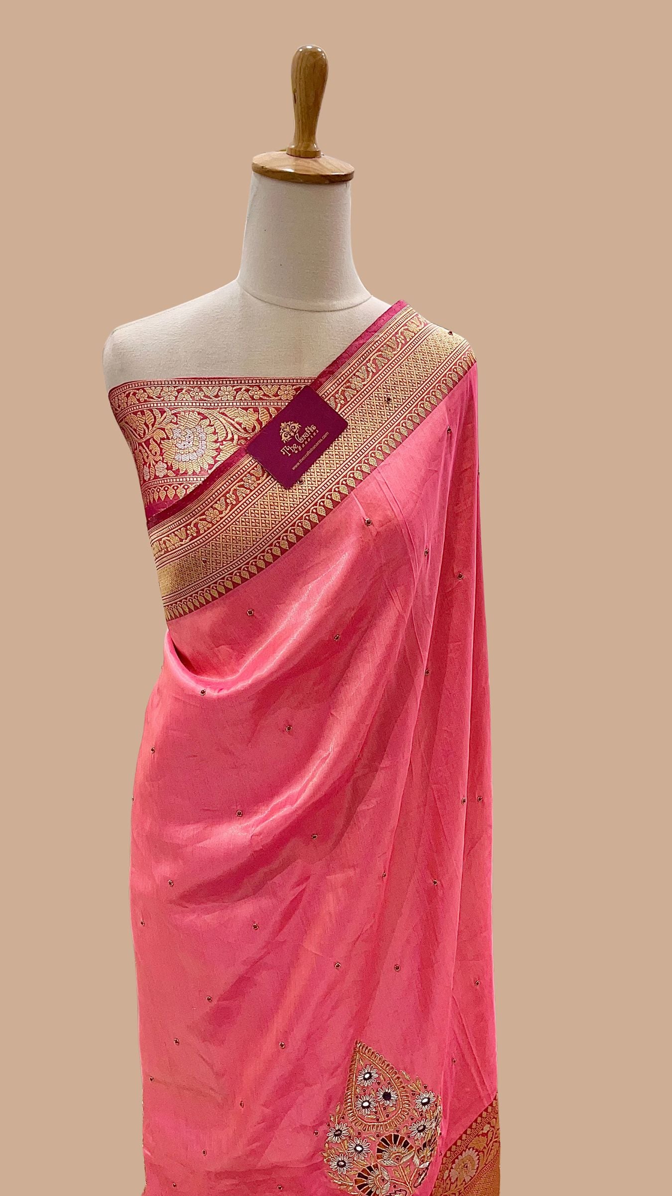 Pure Tissue Silk Handloom Banarasi Saree - Katan Sona Rupa Border with Zardozi Meena Cut Dana work