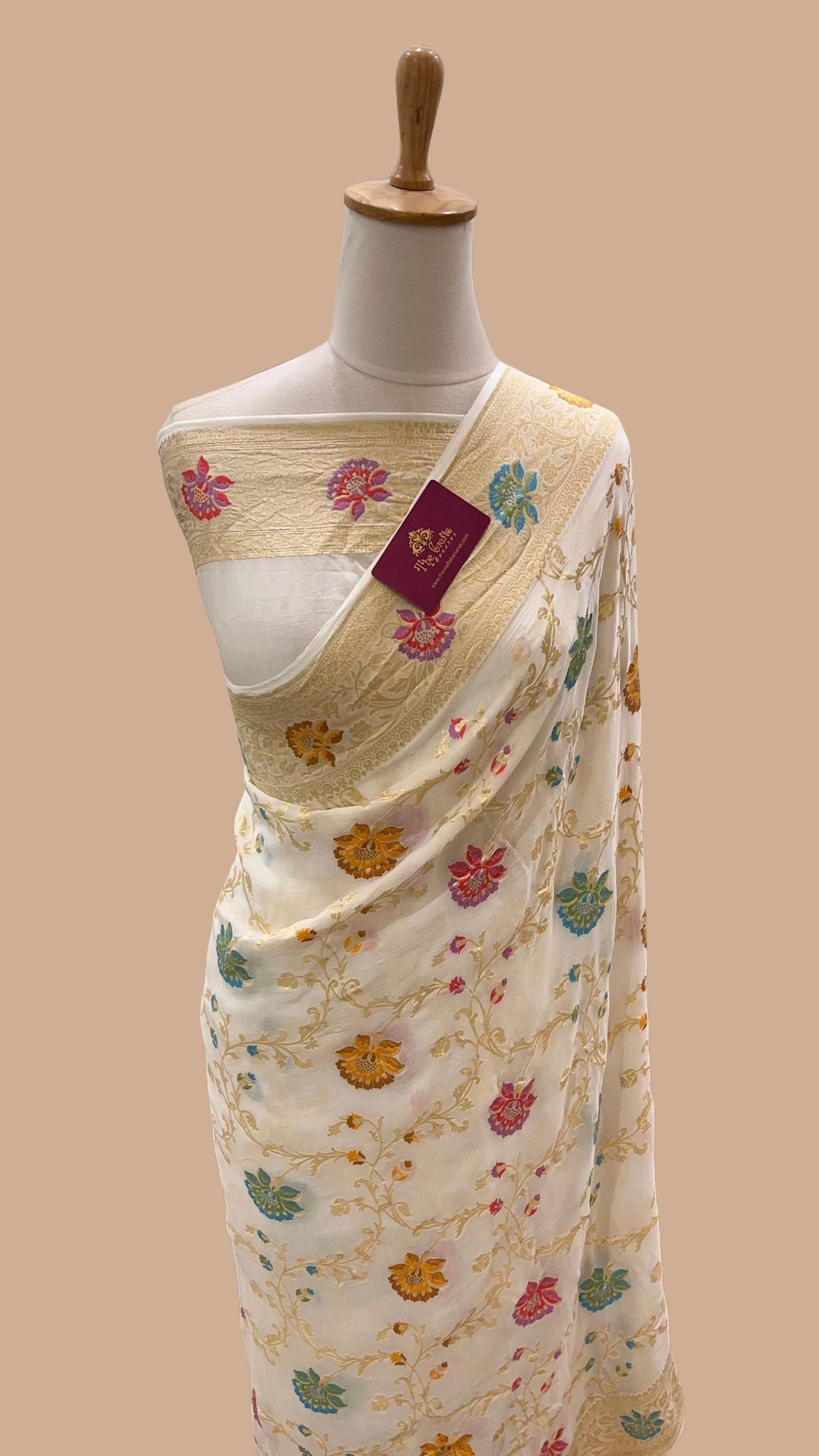 Khaddi Georgette Handloom Banarasi Saree - Jaal with Meenakari