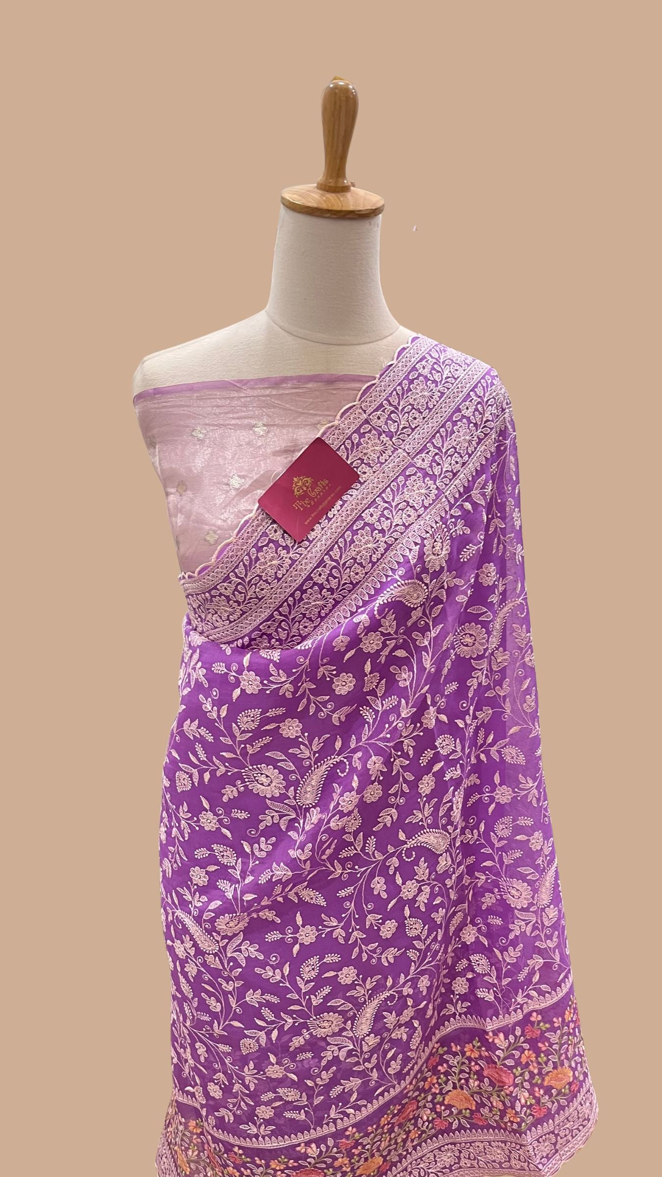Pure Organza Silk Chikankari Handloom Banarasi Saree