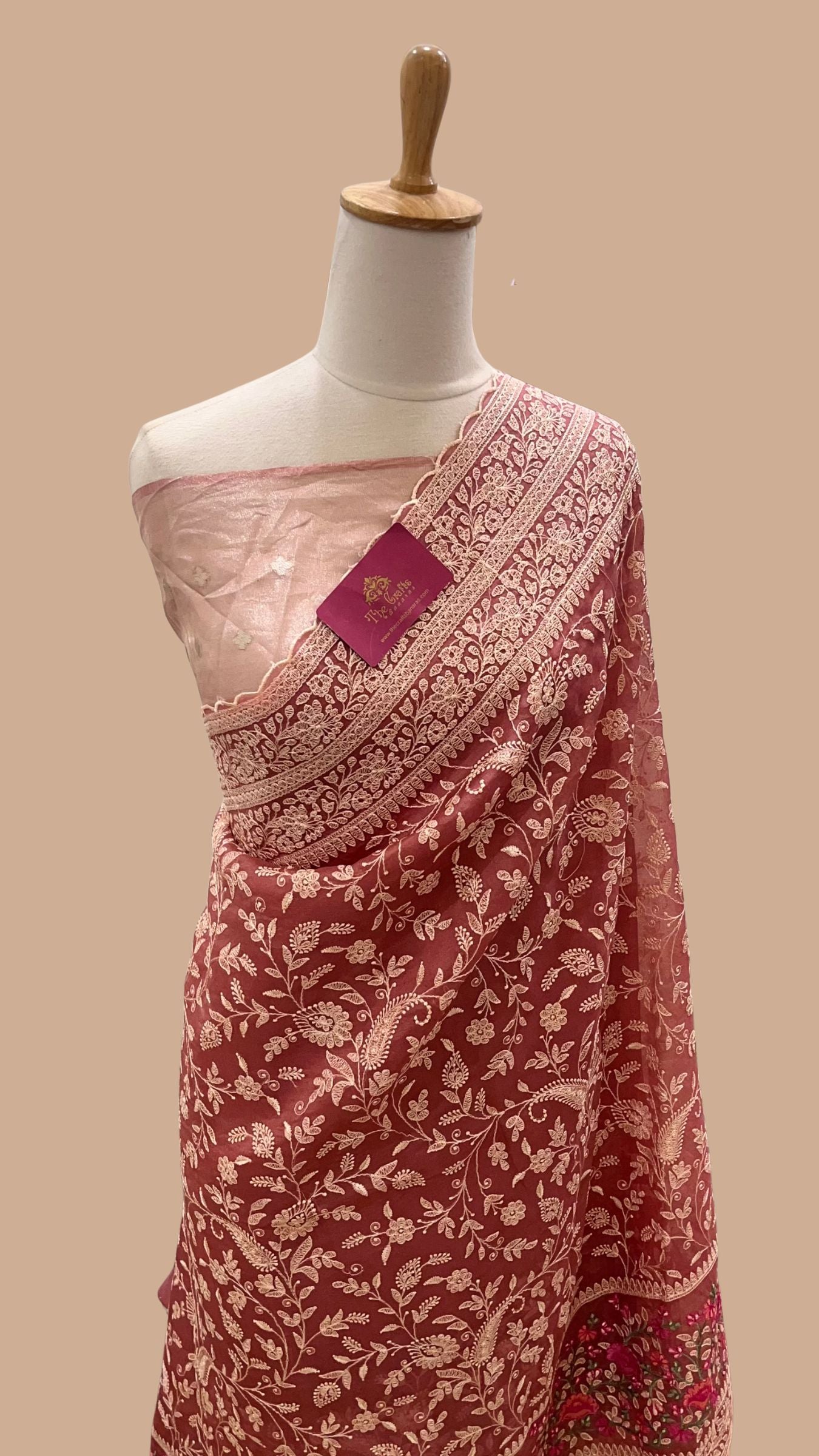 Pure Organza Silk Chikankari Handloom Banarasi Saree